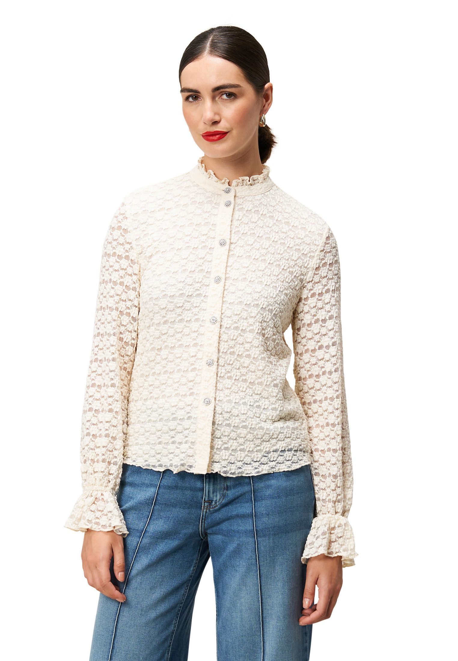 Zero Spitzenbluse Damen Spitzenbluse mit Knopfleiste günstig online kaufen