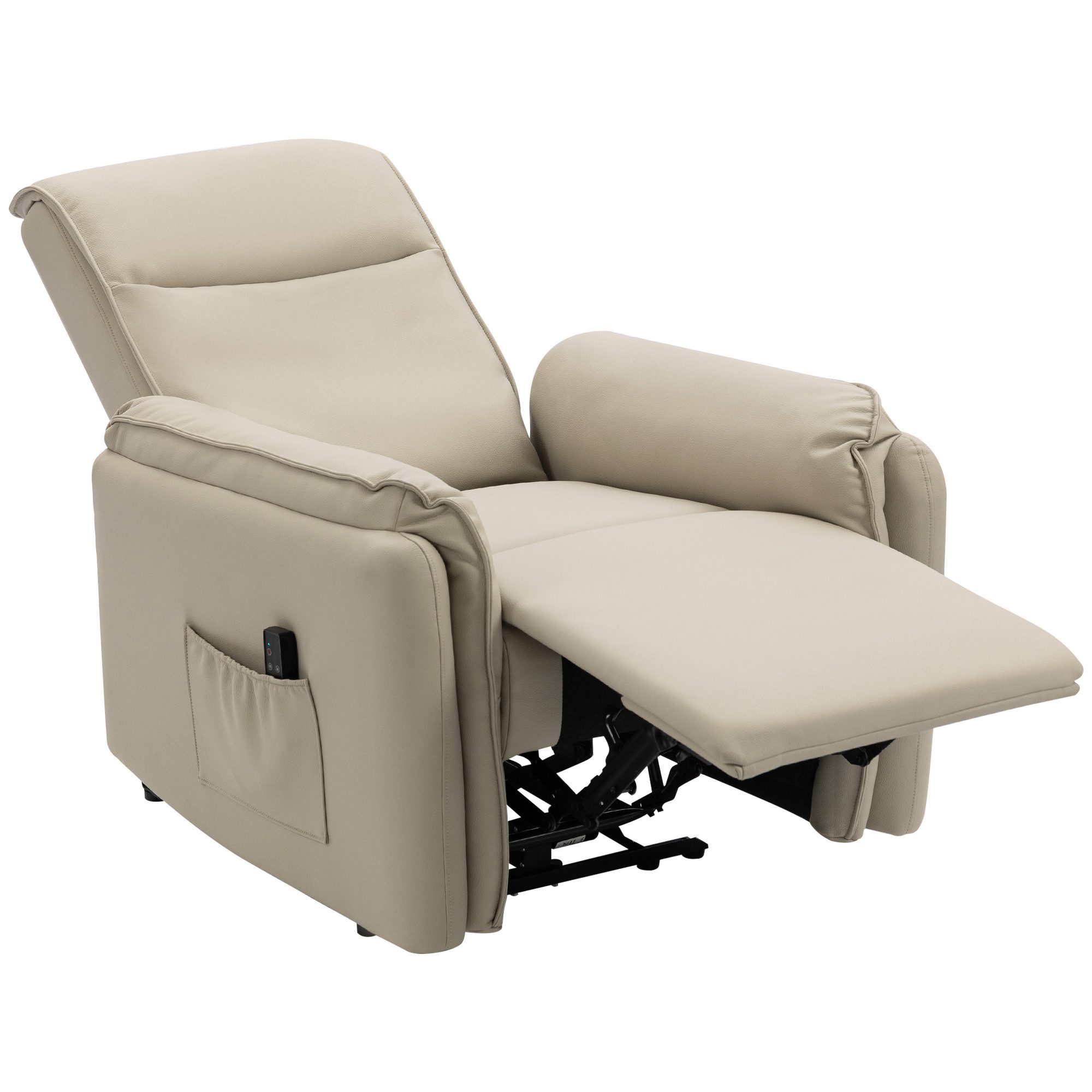HOMCOM Massagesessel TV-Sessel mit Fußteil, Fernbedienung, Seitentasche, Schlafzimmer (Elektrisch Relaxsessel, 1-St., Fernsehsessel), für Wohnzimmer, Beige – Bild 2 von 5