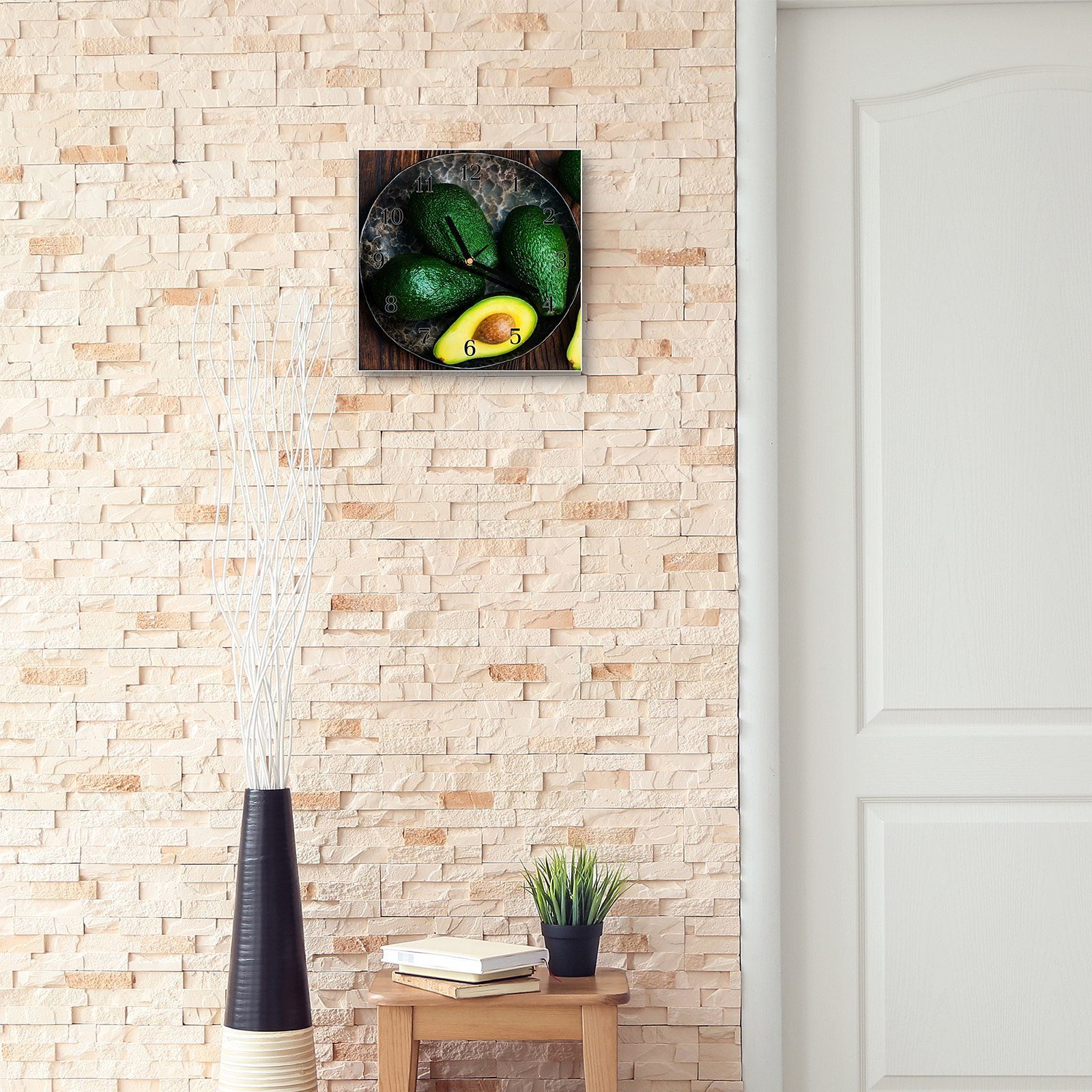 Primedeco Wanduhr Glasuhr Wanduhr cm mit x Motiv Avocado Wandkunst auf 30 30 Teller Größe