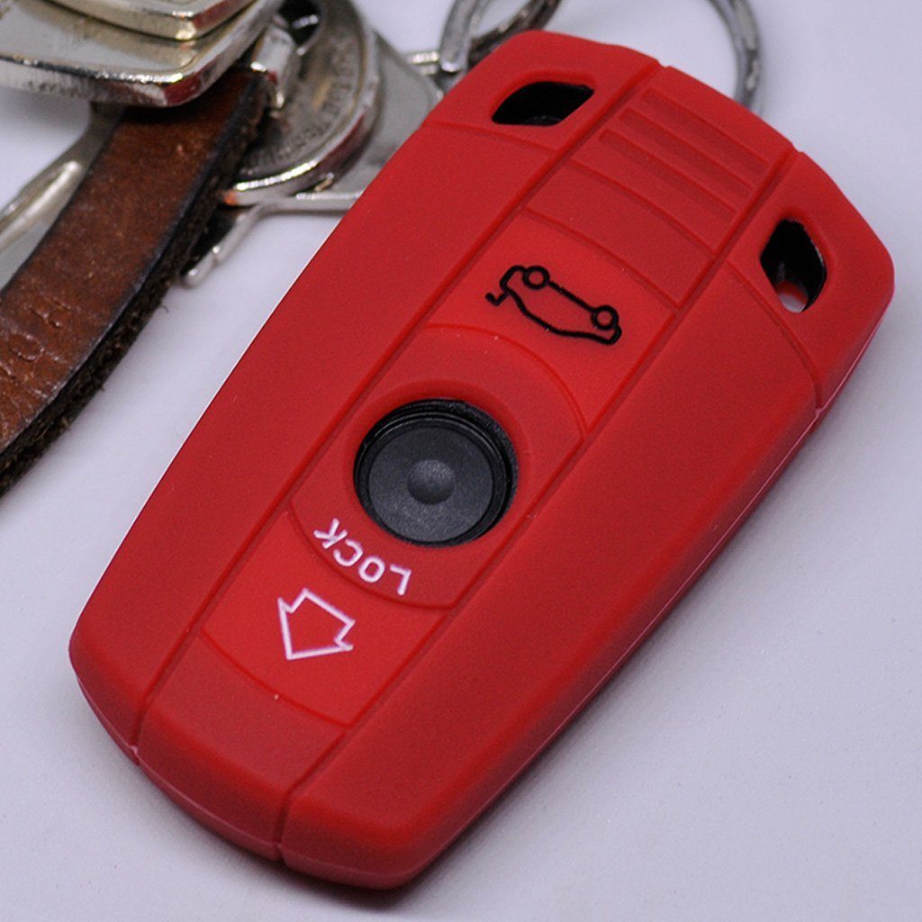 mt-key Schlüsseltasche Autoschlüssel Softcase Silikon Schutzhülle Rot, für BMW E90 E91 Z4 E87 E60 E71 E72 E81 E82 E88 E89 1er 5er ab 2008