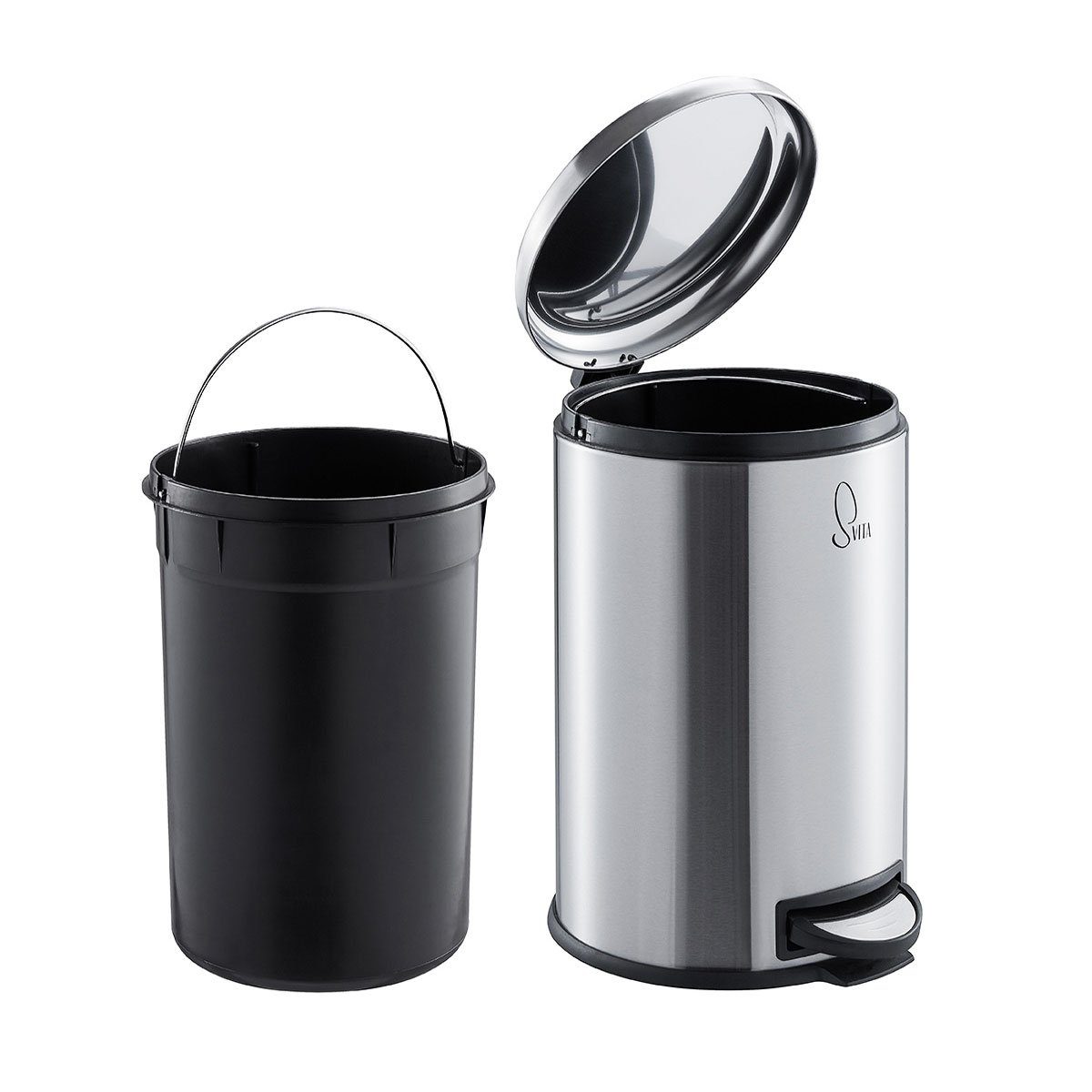 SVITA Mülleimer, Treteimer, Küchen-Eimer, 20L, Pulverbeschichteter Stahl, Schwarz