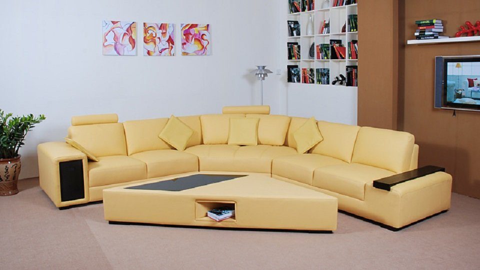 JVmoebel Ecksofa Designer Sofa Couch Ecksofa mit Hocker Wohnlandschaft L-Form, Made in Europe Gelb