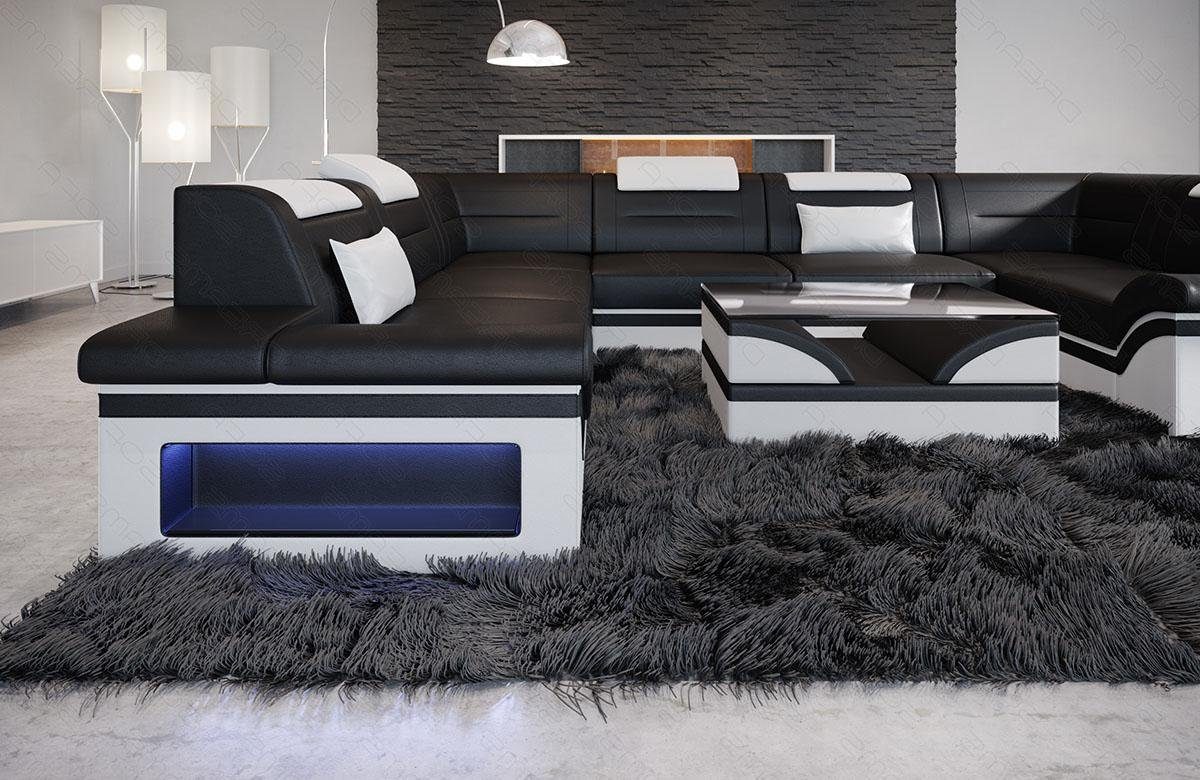 LED, Form Wohnlandschaft Schlafsofa, wahlweise als Couch, Sofa Sofa, mit Brianza Bettfunktion U Dreams Leder Designersofa Ledersofa mit