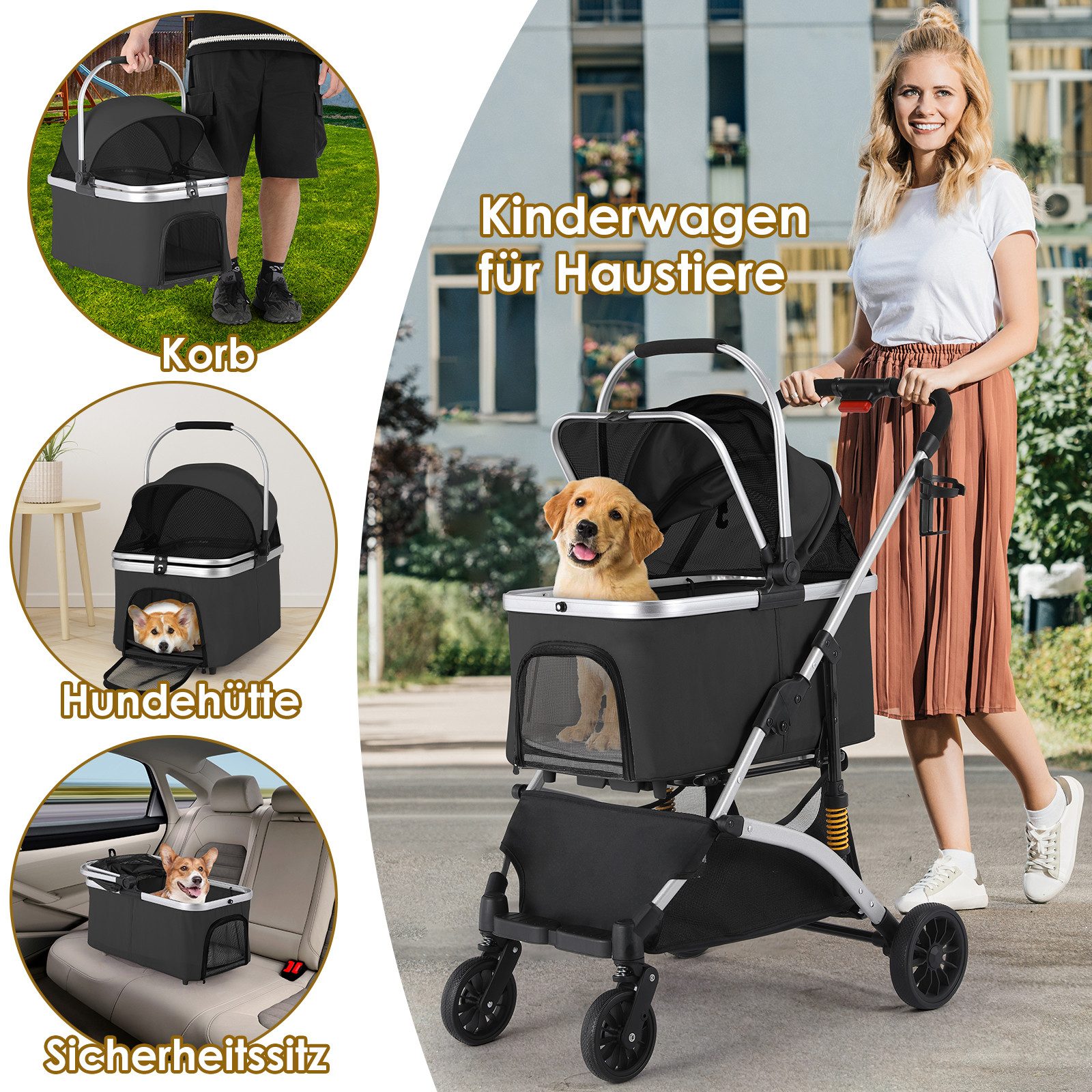 TLGREEN Hundebuggy klappbar, Leichtes Aluminium Gestell und atmungsaktives Mesh, (Hundewagen, Stoßfest & platzsparend für kleine Hunde/Katzen), Ideal für Reisen – Bild 3 von 5