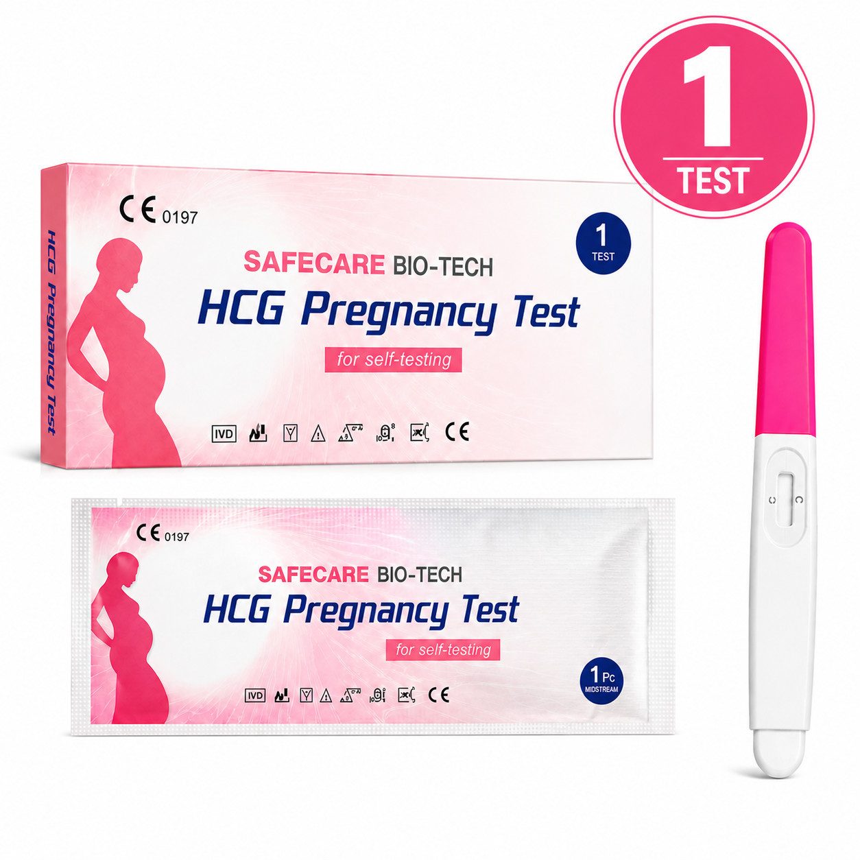 Safecare Bio-Tech Schwangerschaftstest Frühtest - 25 miu/ml Ultra Empfindlich HCG Midstream Früherkennung, Testkasette, 1-tlg., Midstream, Schnelles Ergebnis, einfache Handhabung, hohe Genauigkeit