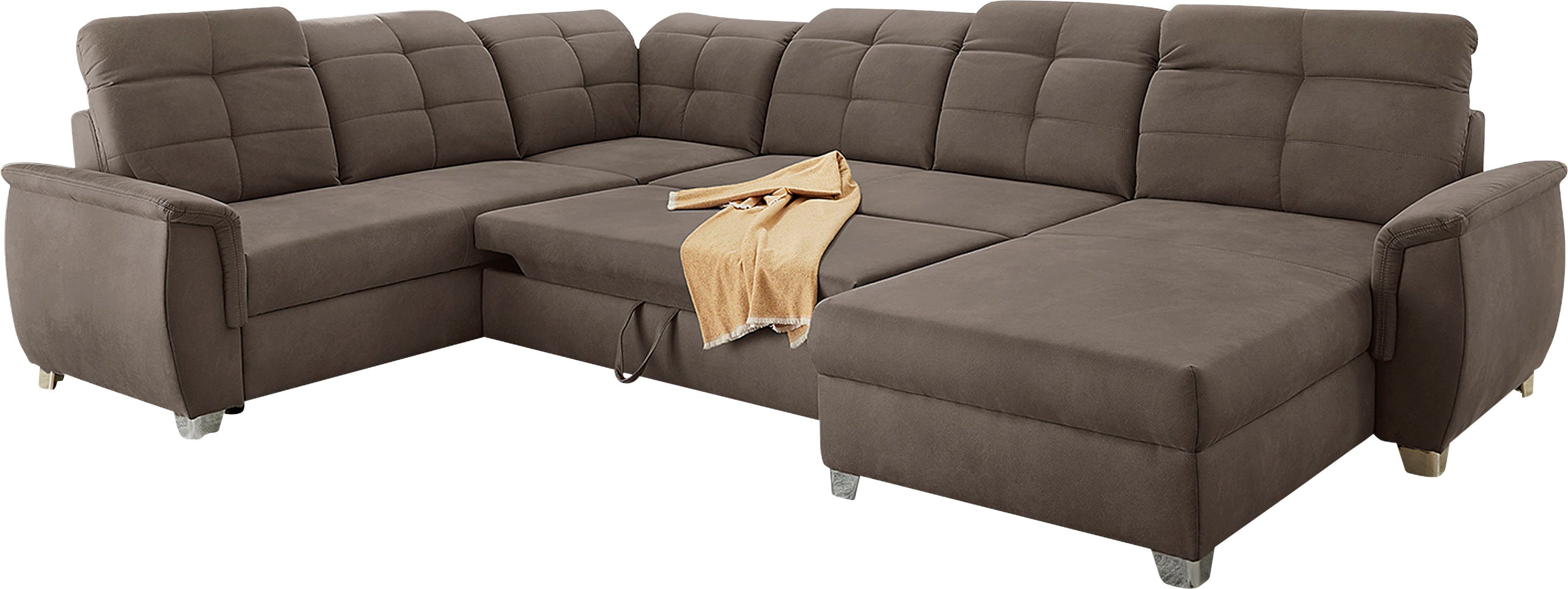 Jockenhöfer Gruppe Wohnlandschaft Livorno U-Form, B: 354 cm, mit Bettfunktion, Bettkasten, Kopfteilverstellung & Zierkissen