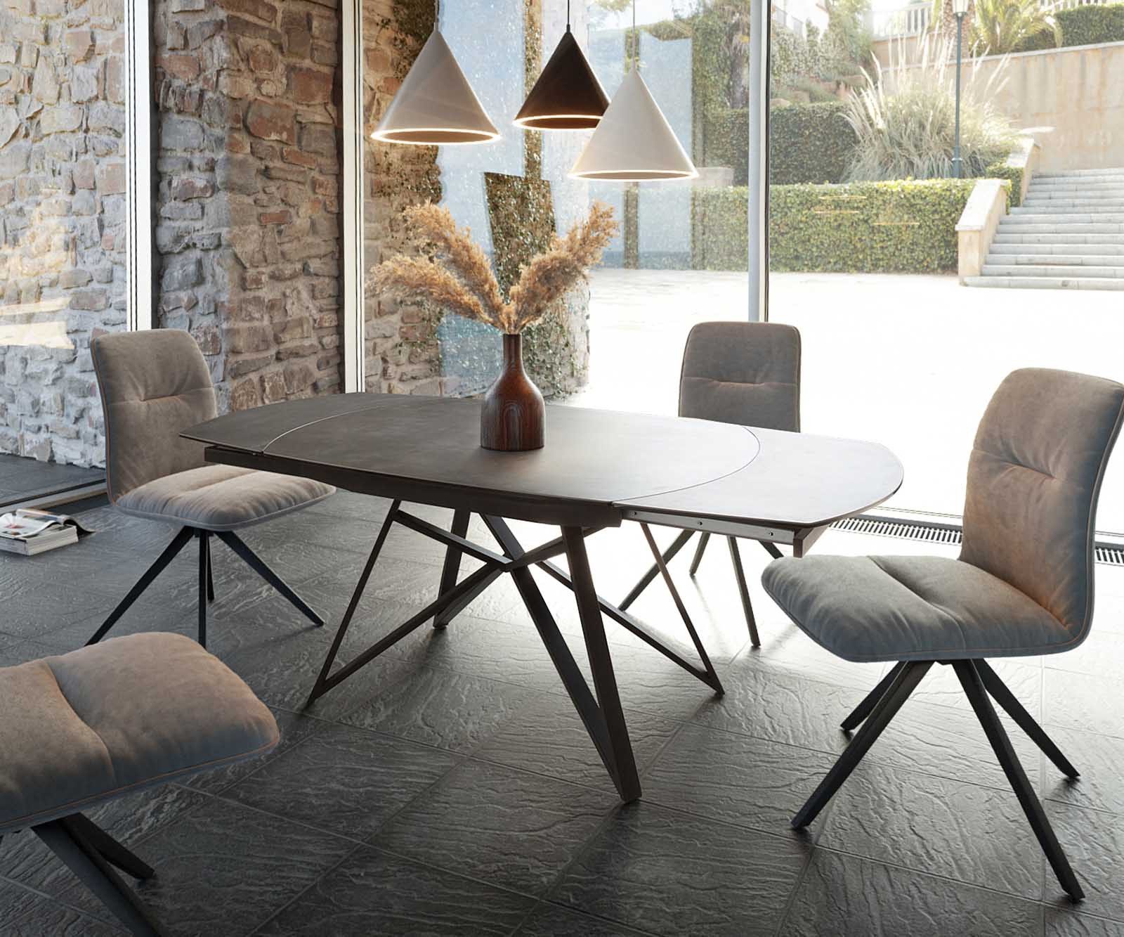 DELIFE Esstisch Carlow, Grau Keramik 130/200x95x76 günstig online kaufen
