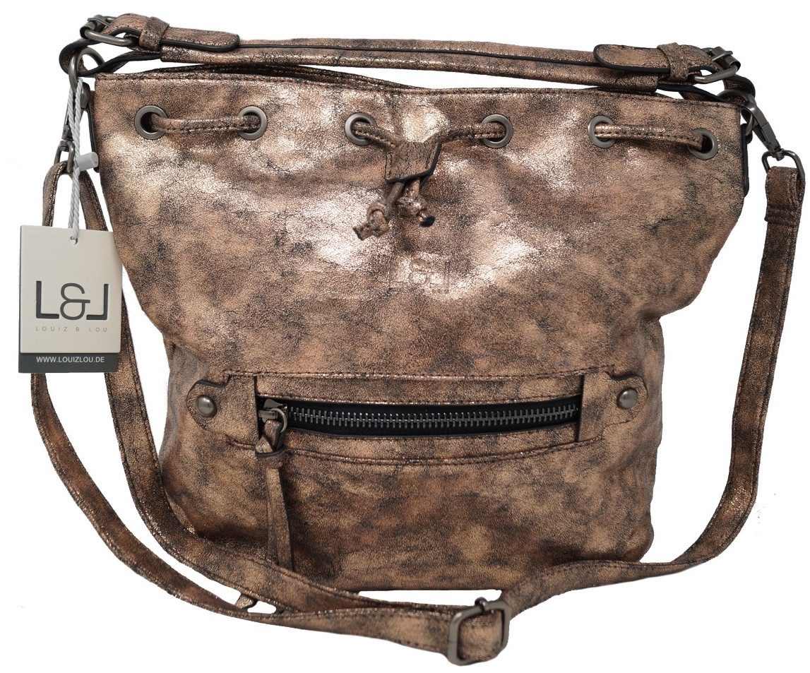 Louiz & Lou Handtasche 2213, Umhängetasche mit Zugband in Metallicoptik, Magnetverschluss