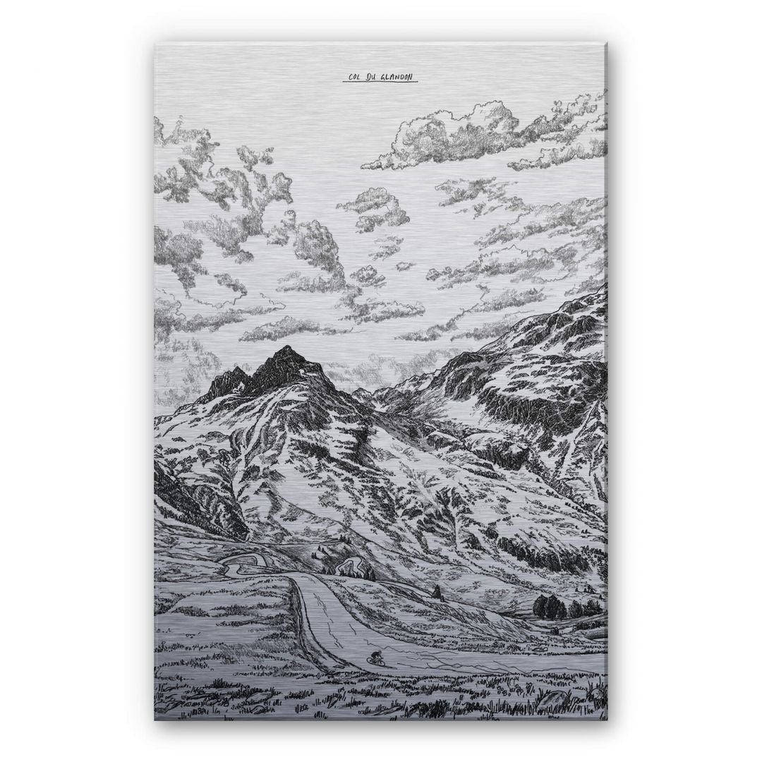 K&L Wall Art Gemälde Alu-Dibond Poster Metalloptik Alpenpass Gebirge Natur Retro Deko, Wohnzimmer Bilder modern