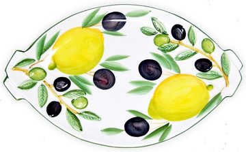 Lashuma Servierteller Zitrone Olive, Keramik, (1-tlg., 25 x 15 cm), Ovaler Teller zum Servieren von Fleisch - Obst - Aufschnitt