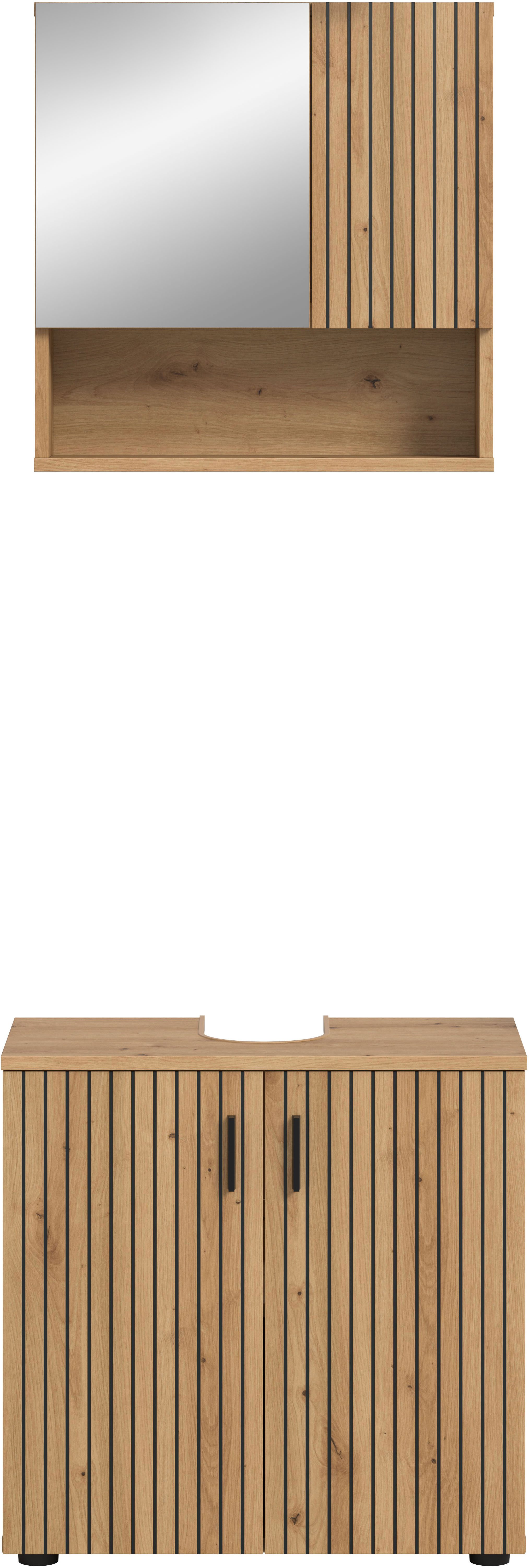 welltime Badmöbel-Set MANI, 2-tlg. Badkombination, Paneeloptik, (Set, 2-St., Set, best. aus: 1 Spiegelschrank, 1 Waschbeckenunterschrank), Bad-Kombination, Bad-Möbel, Badezimmer, Kombination, Kombi