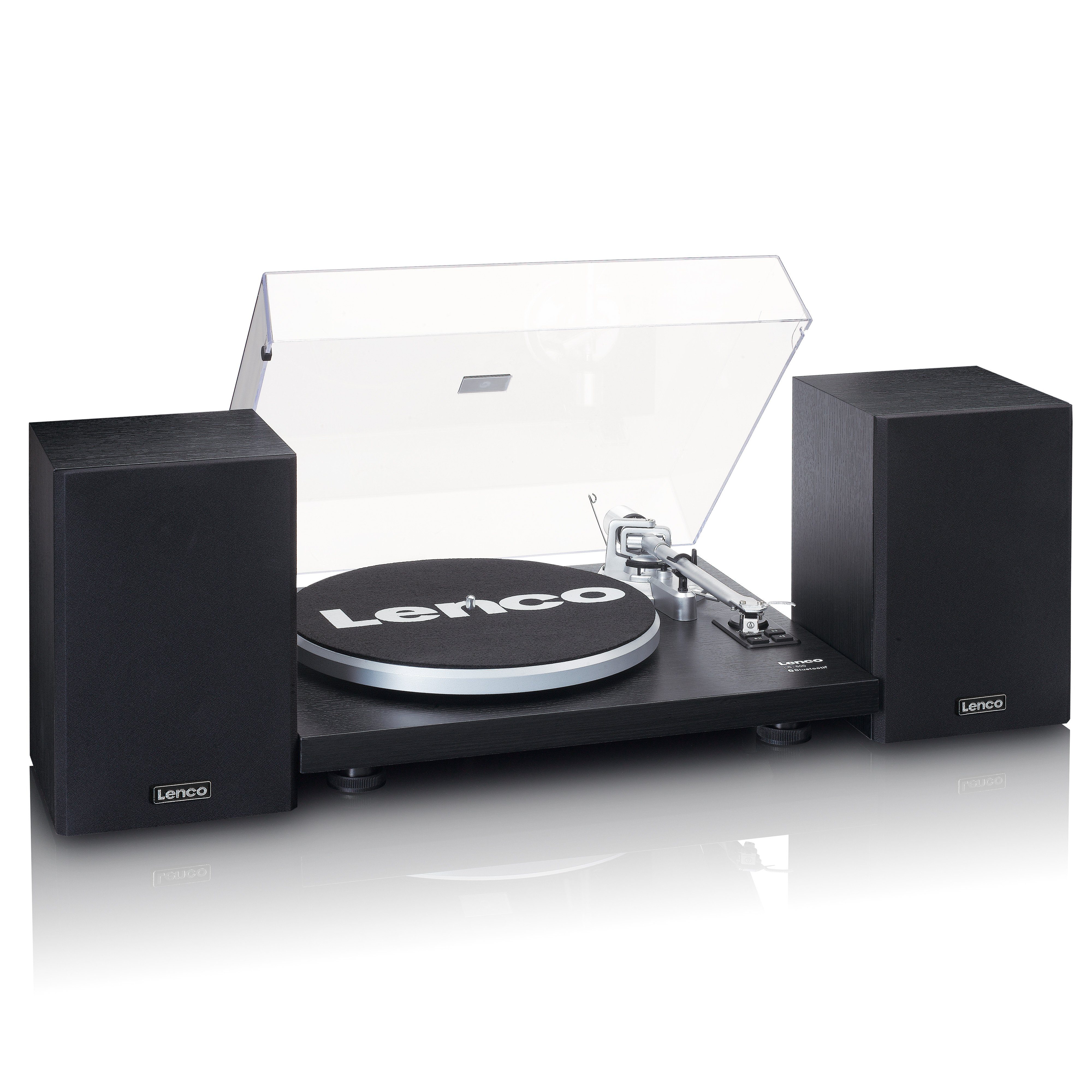 Lenco LS-500BK Plattenspieler (Riemenantrieb, Bluetooth, 60W RMS externe Holzlautsprecher, 33/45 U/min und Bluetooth Streaming) – Bild 3 von 5