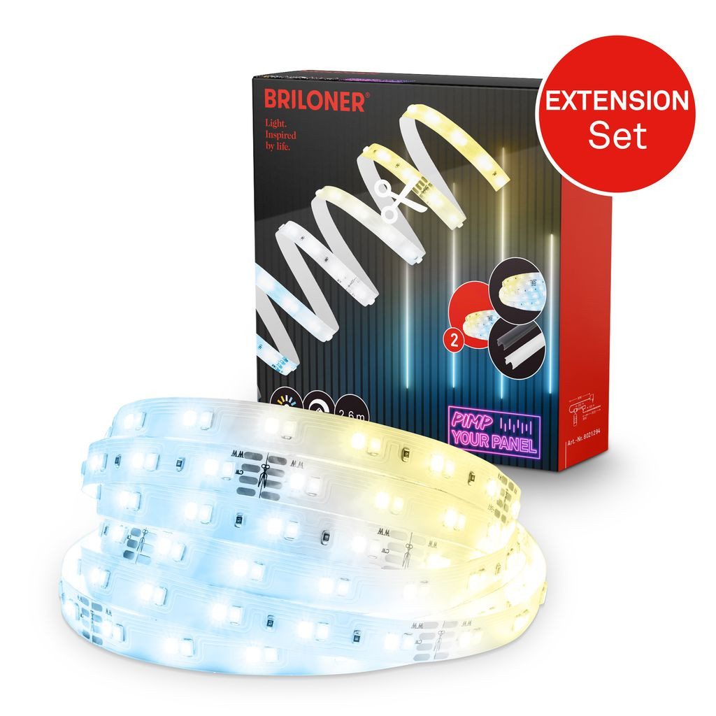 Briloner Leuchten Schrankleuchte 8021294, Dimmfunktion, LED fest integriert, 2700K - Extra-Warmweiß, LED Strip 2,6m Weiß 24V Zubehör Akustikpaneele Wohnzimmer Flur