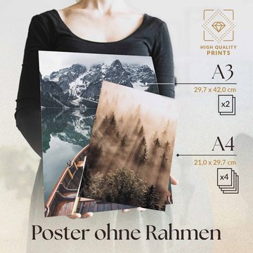 Heimlich Poster Set als Wohnzimmer Deko, Bilder DINA3 & DINA4, Pragser See Pampas, Landschaften