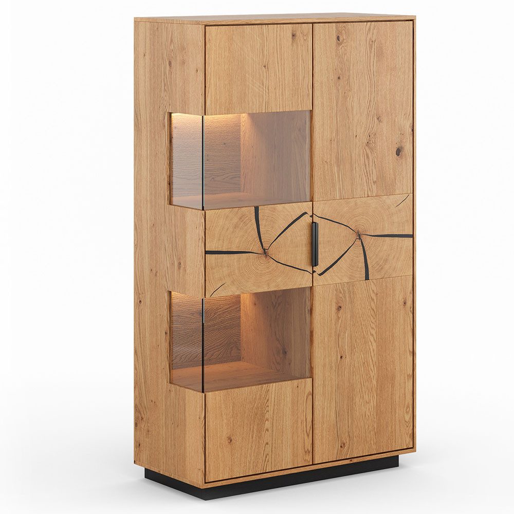 Feldmann-Wohnen Vitrine Tirano (2-türig, mit Einlegeböden, mit Glaseinsatz, 1-St., Massivholz, geölte Oberfläche) 83x39x147cm 2-türig Eiche Natur - Absetzungen Hirnholz