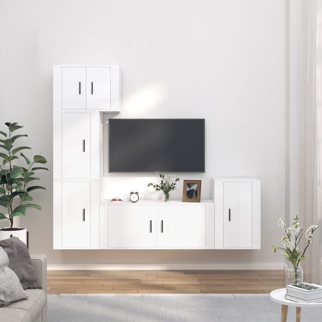 TV-Schrank-Set Hochglanz-Weiß (5-St) Holzwerkstoff vidaXL TV-Schrank 5-tlg.