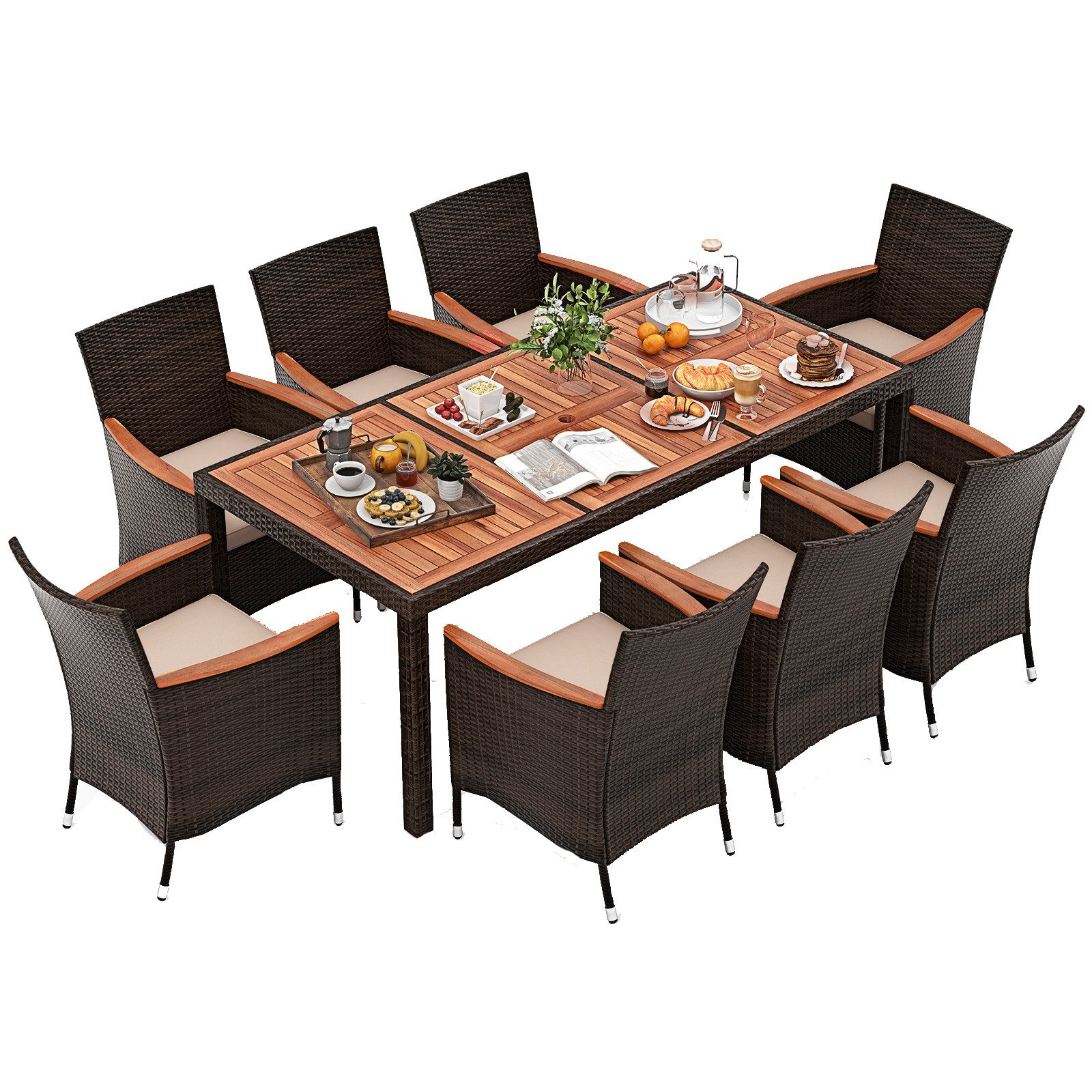 KOMFOTTEU Sitzgruppe Polyrattan Gartenmöbel Set, (9-tlg), mit breiter Armlehne & Sitzkissen