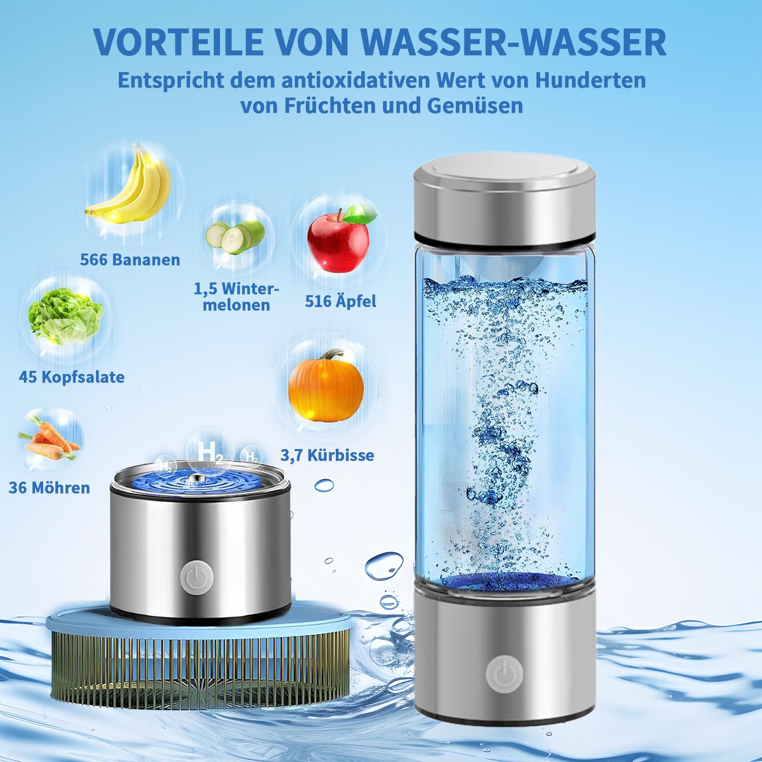 MOPUEA Trinkflasche Wasserstoff-Wassergenerator für Trinkwasser, Borosilikatglas, auslaufsicher und rutschfest – Bild 5 von 5