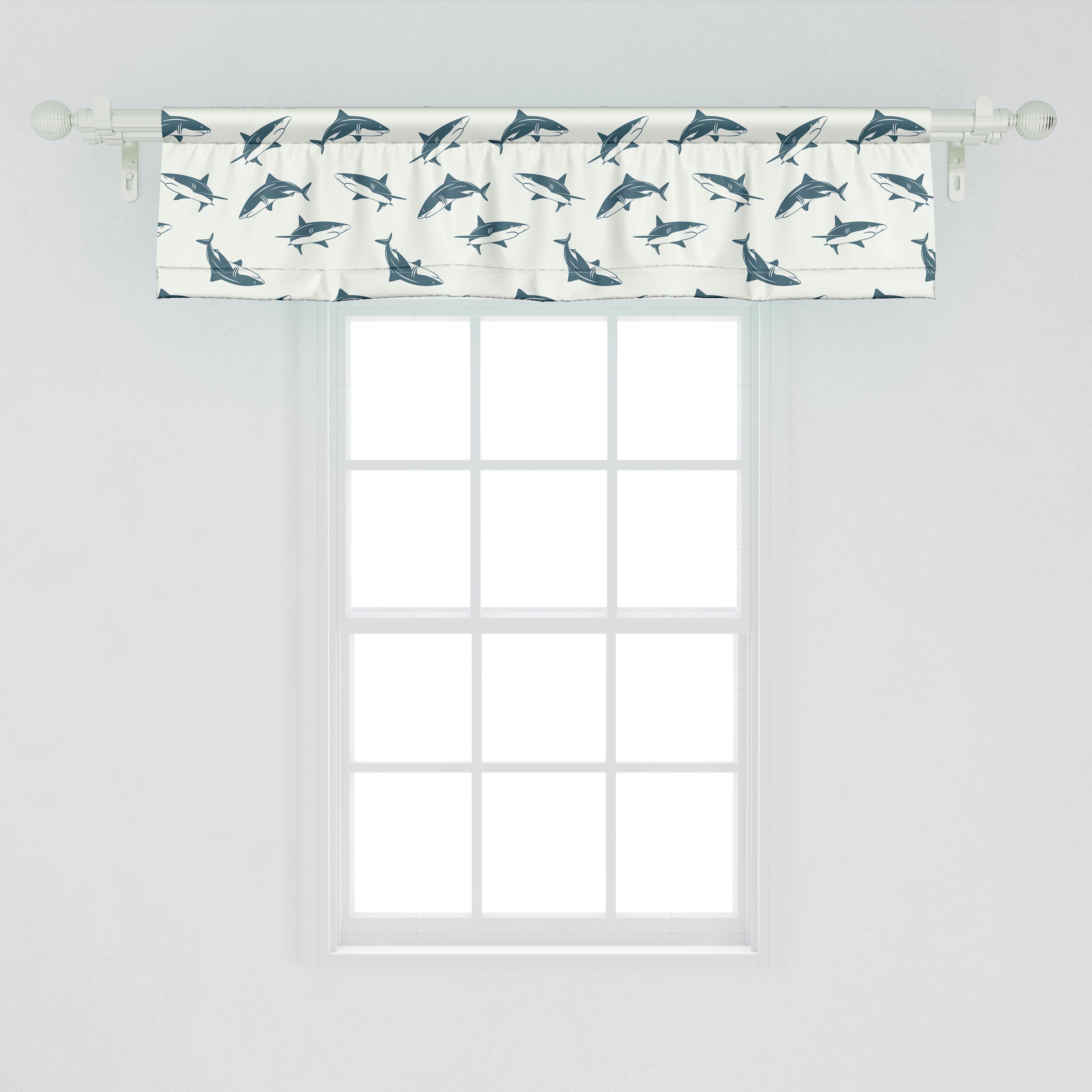 Scheibengardine Vorhang Volant mit Abakuhaus, Stangentasche, für Hai Dangerous Schlafzimmer Dekor Küche Microfaser, Underwater