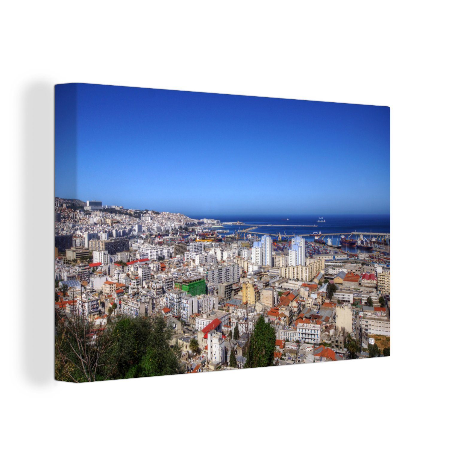OneMillionCanvasses® Leinwandbild Blauer Himmel über der algerischen Stadt Algier, (1 St), Wandbild Leinwandbilder, Aufhängefertig, Wanddeko, 30x20 cm