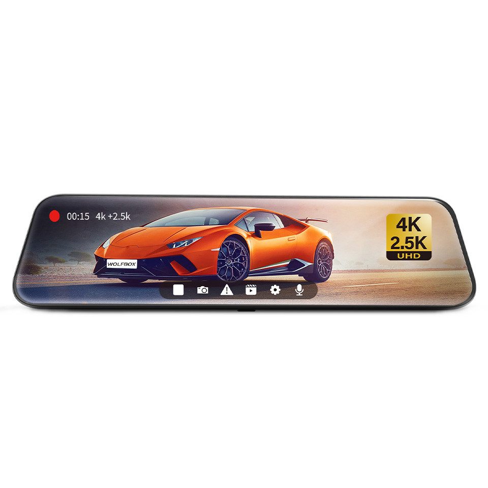 WOLFBOX Super Nachtsicht Spiegel Auto Dashcam (verbesserte Superkondensatoren, mit Touchscreen, GPS, 24H Parküberwachung, WDR-TECH)
