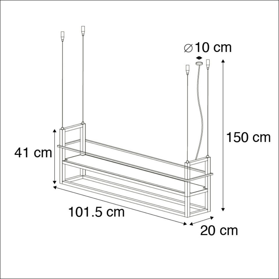 Qazqa Pendelleuchte Cage rack, ohne Leuchtmittel, Warmweiß, QAZQA Hängeleuchte, e27, Schwarz, Stahl, Industrie