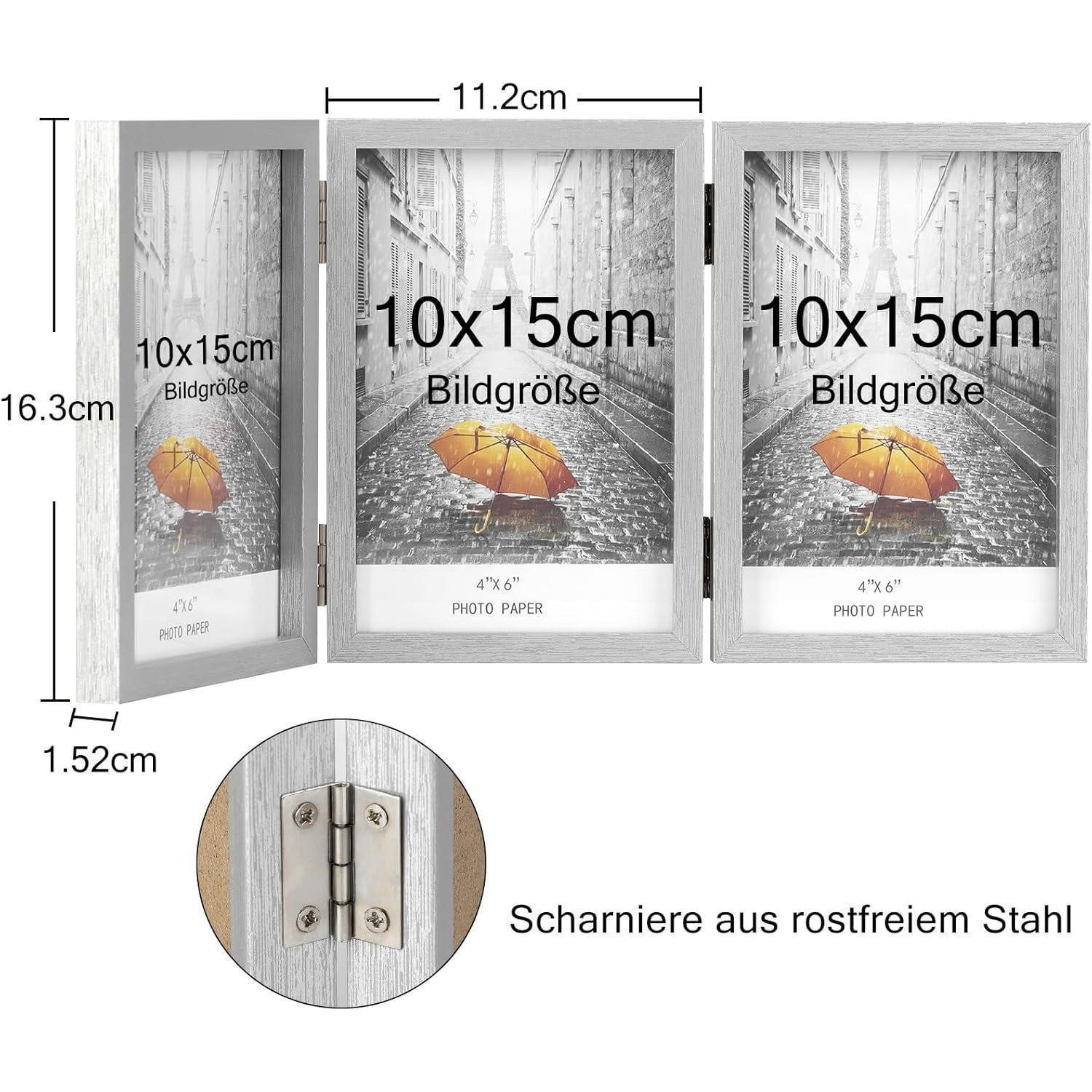 LuxusKollektion Bilderrahmen Collage Bilderrahmen für 3 Fotos klappbar Glasfront vertikaler Ständer