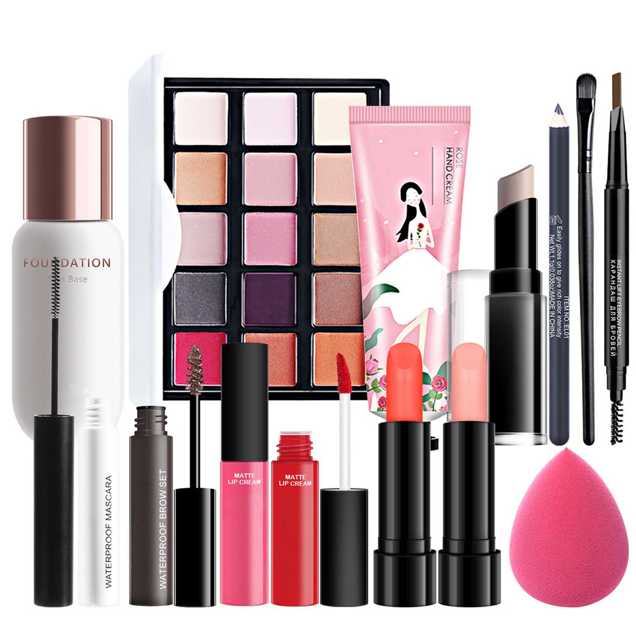 KINSI Make-up Set Schminkset Geschenkset, Einsteiger Schminkset, 14-tlg., leichtes Schminkset Komplettset, Must Have Set für Makeup-Trägerinnen