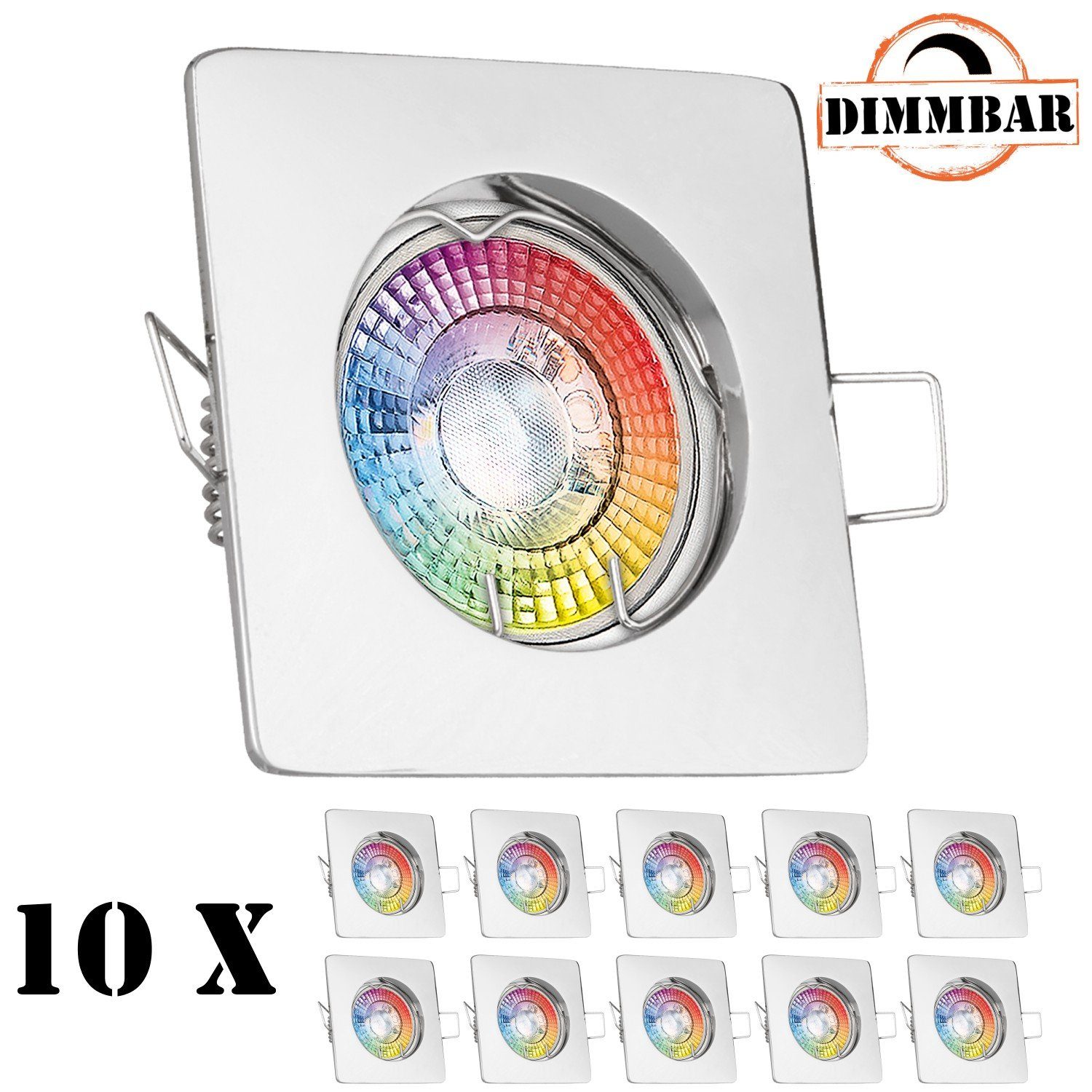 Top-Verkaufsargument LEDANDO LED Einbaustrahler 10er RGB 3W flach Set chrom mit LED in Einbaustrahler LED extra von LE
