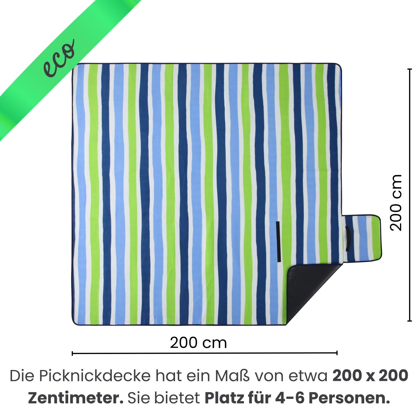 Picknickdecke XXL eco-line Picknickdecke ca. 200x200, wometo, Oberseite 100% recyceltes Fleece, wasserdicht