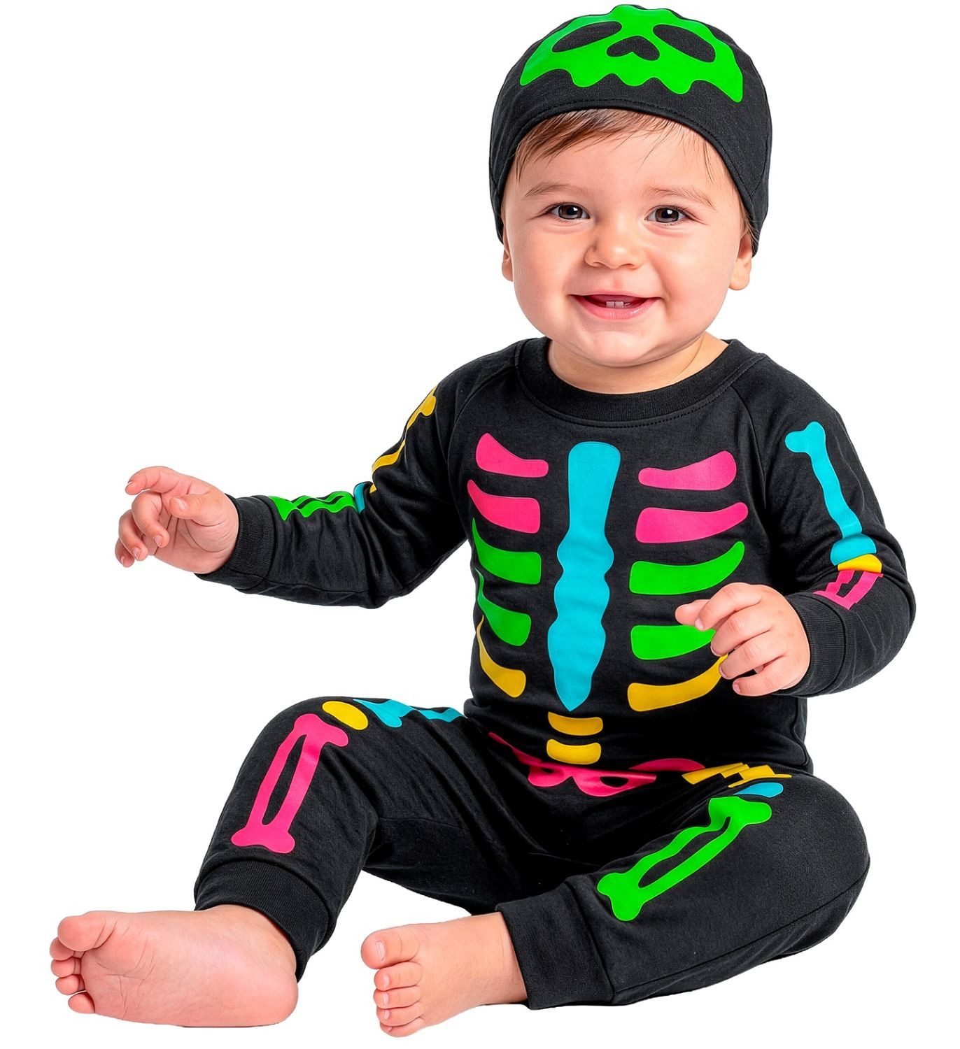 Widmann S.r.l. Hexen-Kostüm 'Buntes Skelett' Kostüm für Babys, Overall und Mü