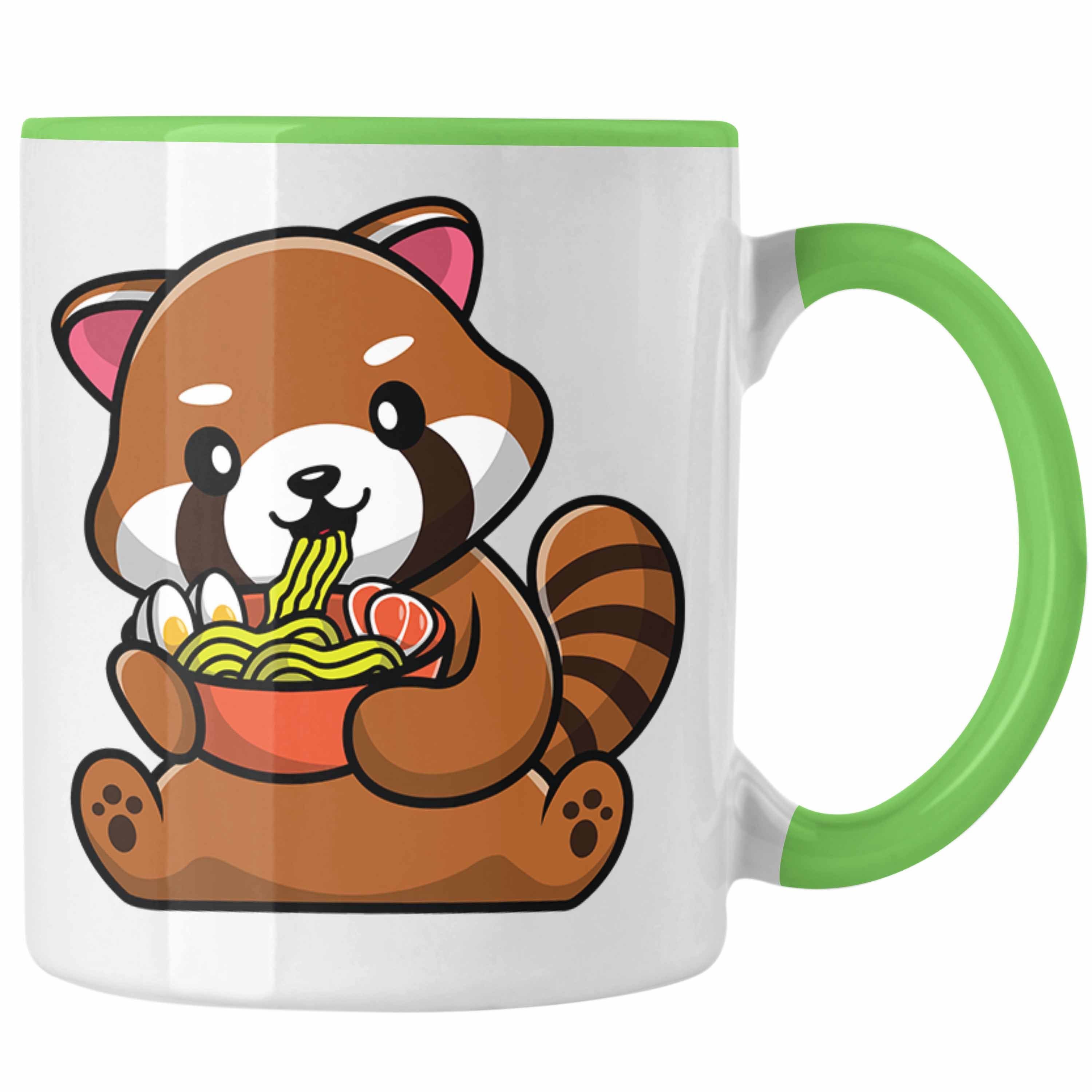 Trendation Tasse Trendation - Ramen Roter Panda Tasse Musik Kinder Geschenkidee für Jungs Mädchen Lustige Grafik Nudeln Grün