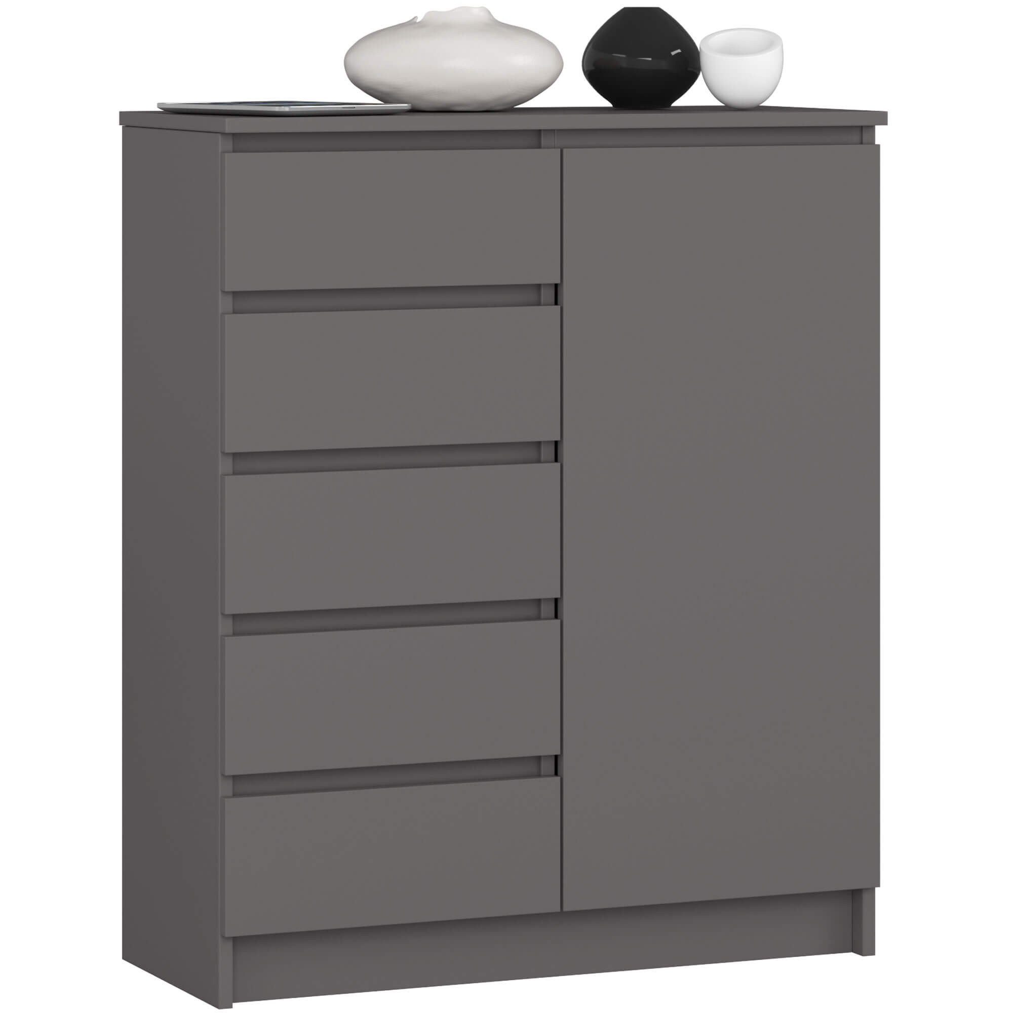 Raumhirsch Furniture Kommode mit 5 Schubladen, 1 Schranktür, 80 cm breit Holz Schrank, Highboard / Kommode 80 cm, Sideboard Organizer für jeden Raum