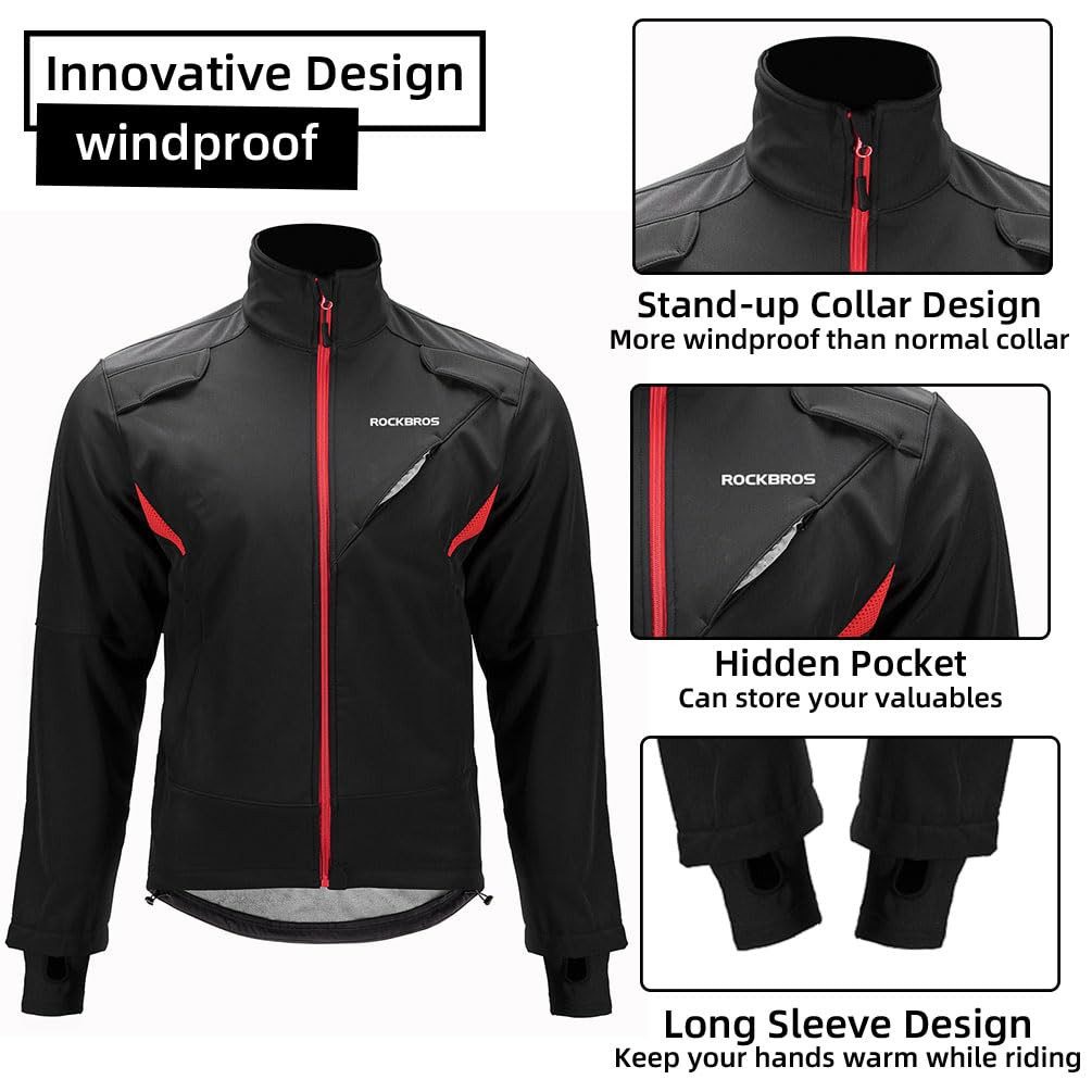ROCKBROS Fahrradjacke Fahrradjacke Softshell Jacke Sport Warm Winddicht mit Fleece-Innenfutter
