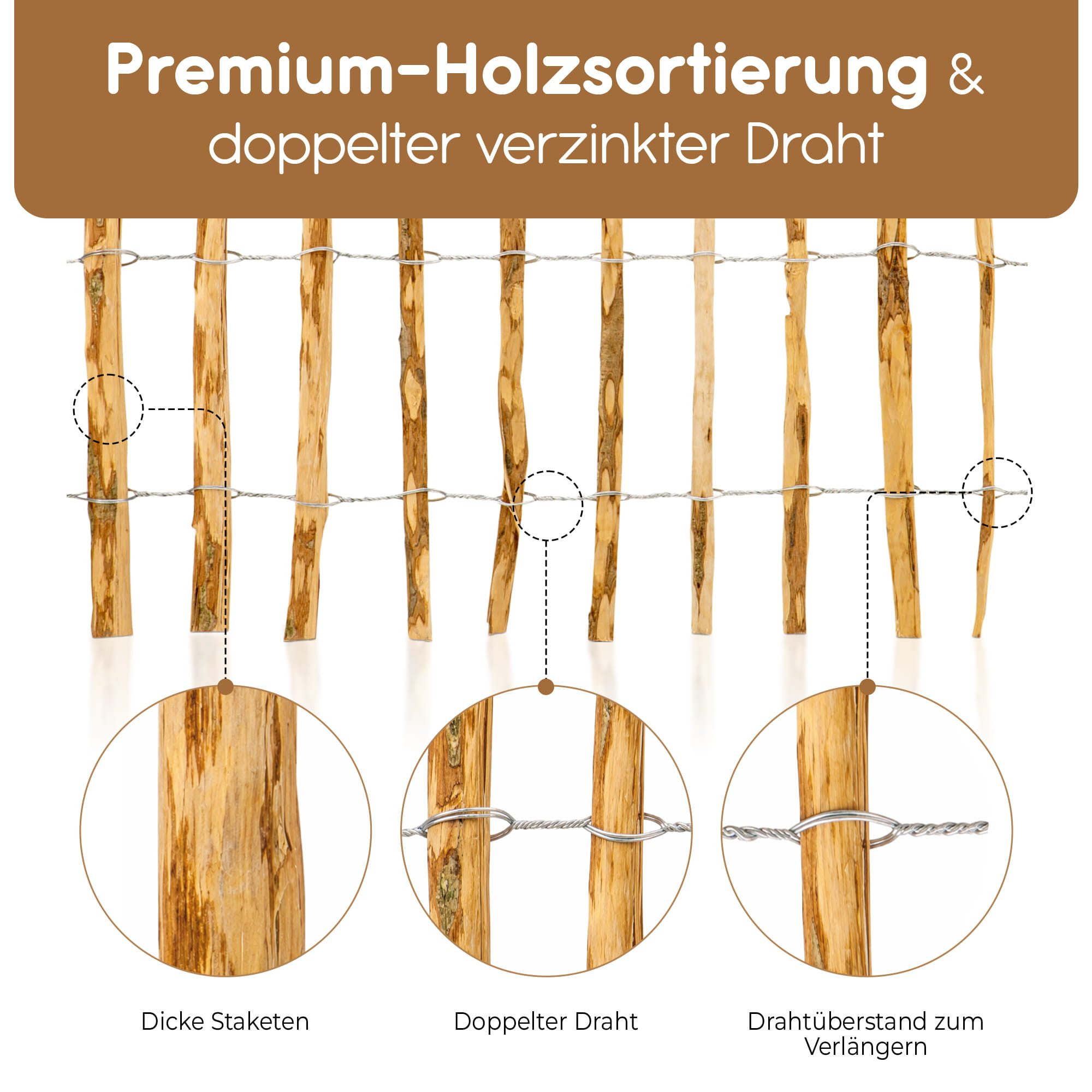 BooGardi Staketenzaun Gartenzaun Jägerzaun Teichzaun Holzzaun Bauernzaun 50 cm hoch, (50cm x 5m · Lattenabstand 3-5cm · 14 Größen), Holz-Zaun Garten Gartenzaun  – Bild 4 von 5