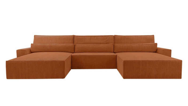 MOEBLO Wohnlandschaft DENVER U, Eckcouch aus Cordstoff Ecksofa U-Form Cord Sofa Couch Polsterecke U-Sofa - 420x85x185cm, mit Bettkasten und Schlaffunktion