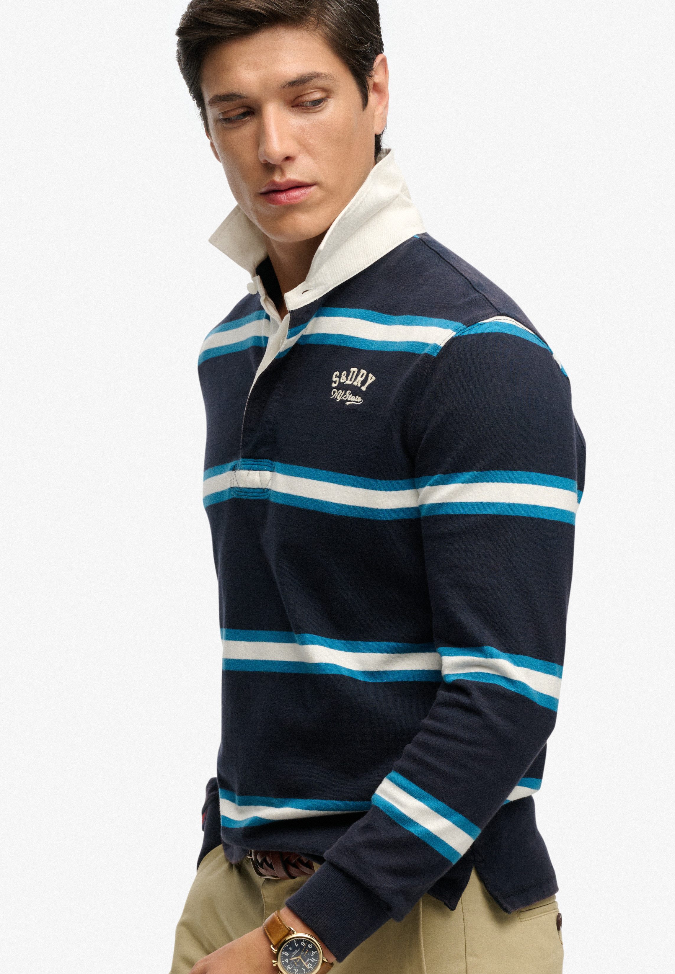 Superdry Langarm-Poloshirt VINTAGE ATHLETIC STRIPE RUGBY Baumwolle, relaxed fit
