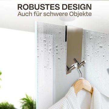 Praknu Handtuchhaken 2 Haken für Duschwand - Badezimmerhaken - Rostfreier Edelstahl Halter, (2-St), Ohne Bohren - Innen gepolstert - Für Glasstärken von 6-12 mm