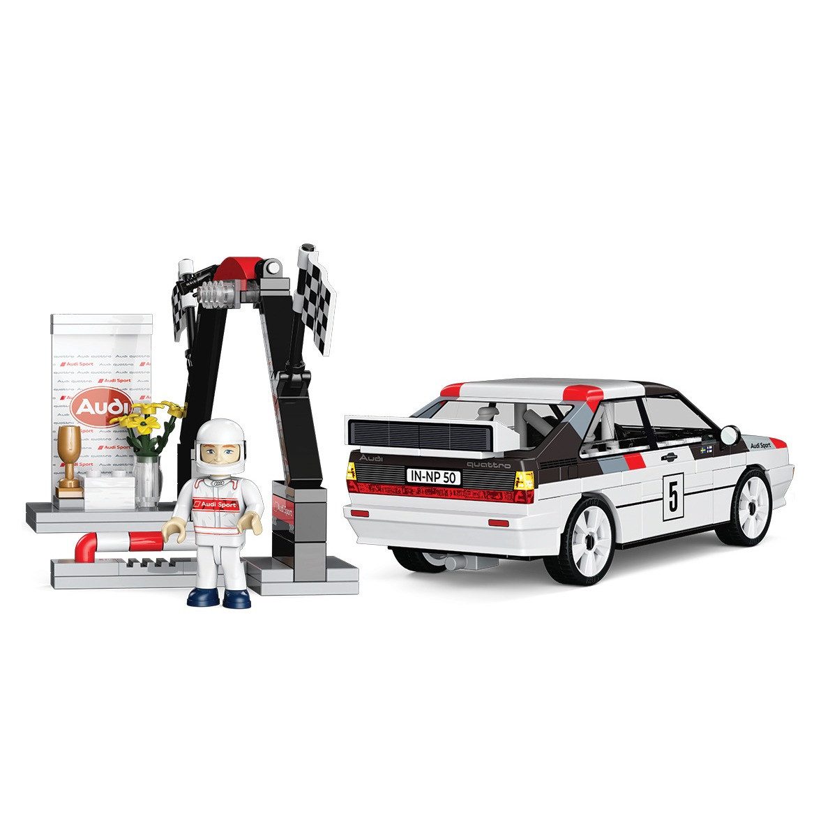 COBI Weihnachtsbaumkugel Bausatz Audi Quattro Group 4 weiß/gelb 1:35 1 Figur – Bild 4 von 5