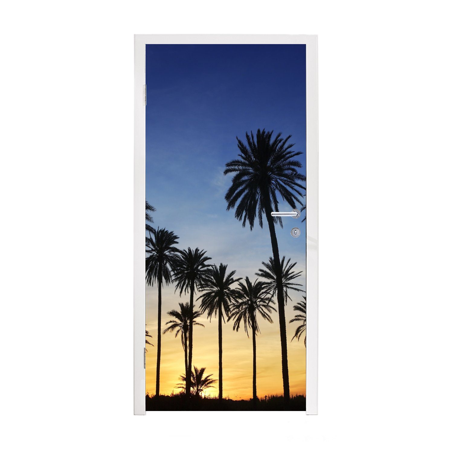MuchoWow Türtapete Palme - Natur - Strand - Sonne - Nacht, Matt, bedruckt, (1 St), Fototapete für Tür, Türaufkleber, 75x205 cm