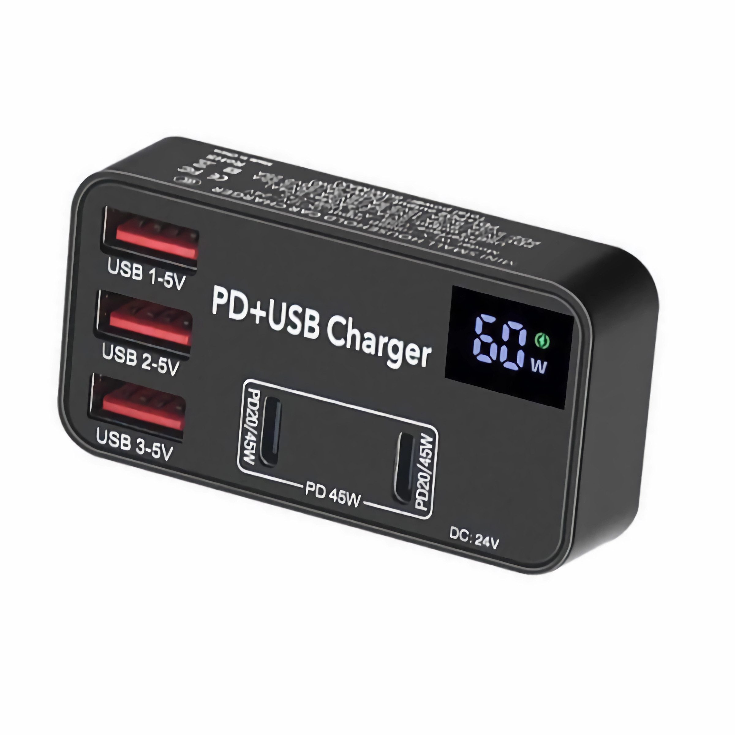 Bolwins J50C 60W PD Ladegerät Netzteil mit 3x USB 2x Typ-C PD für Handy Laptop Netzteil (60W Schnellladung, 5-in-1 Ladegerät, 3x USB-A + 2x USB-C)