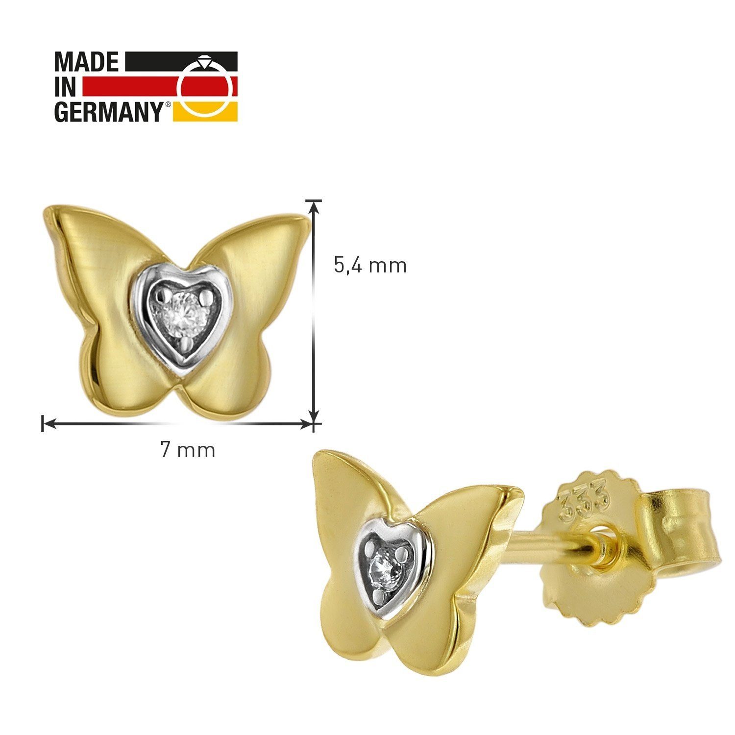 Ohrstecker Ohrstecker trendor (8 Schmetterling 333 Paar Gold Kt) für