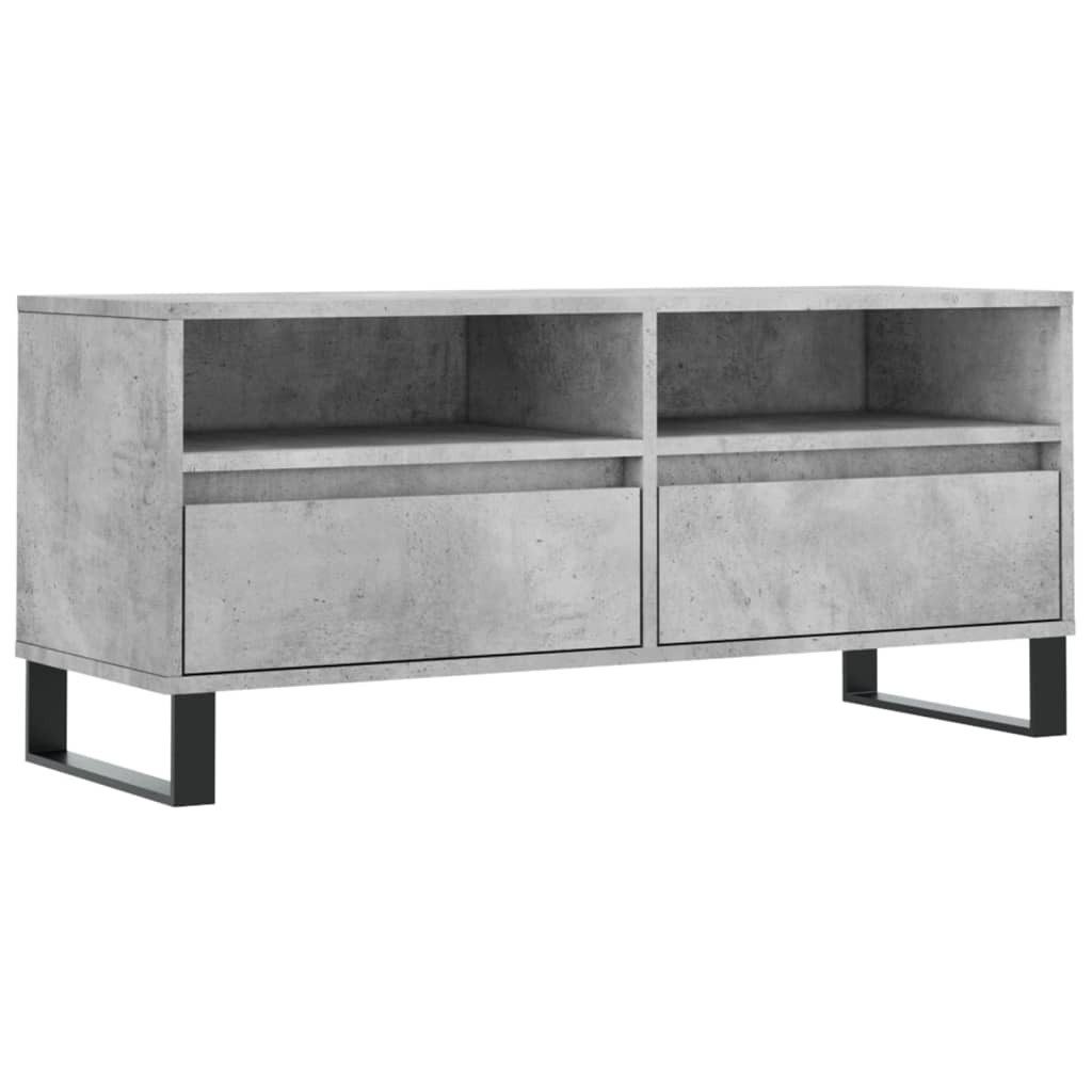 furnicato TV-Schrank Betongrau 100 x 34,5 x 44,5 cm aus Holzwerkstoff und Eisen (1-St) Lowboard mit zwei Schubladen und Fächern für das Wohnzimmer