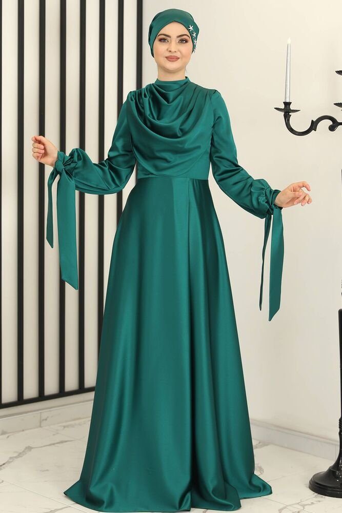 Fashion Abaya Kleid Abiye Modest Satinkleid Damen Smaragd-Grün Modavitrini Hijab Abendkleid