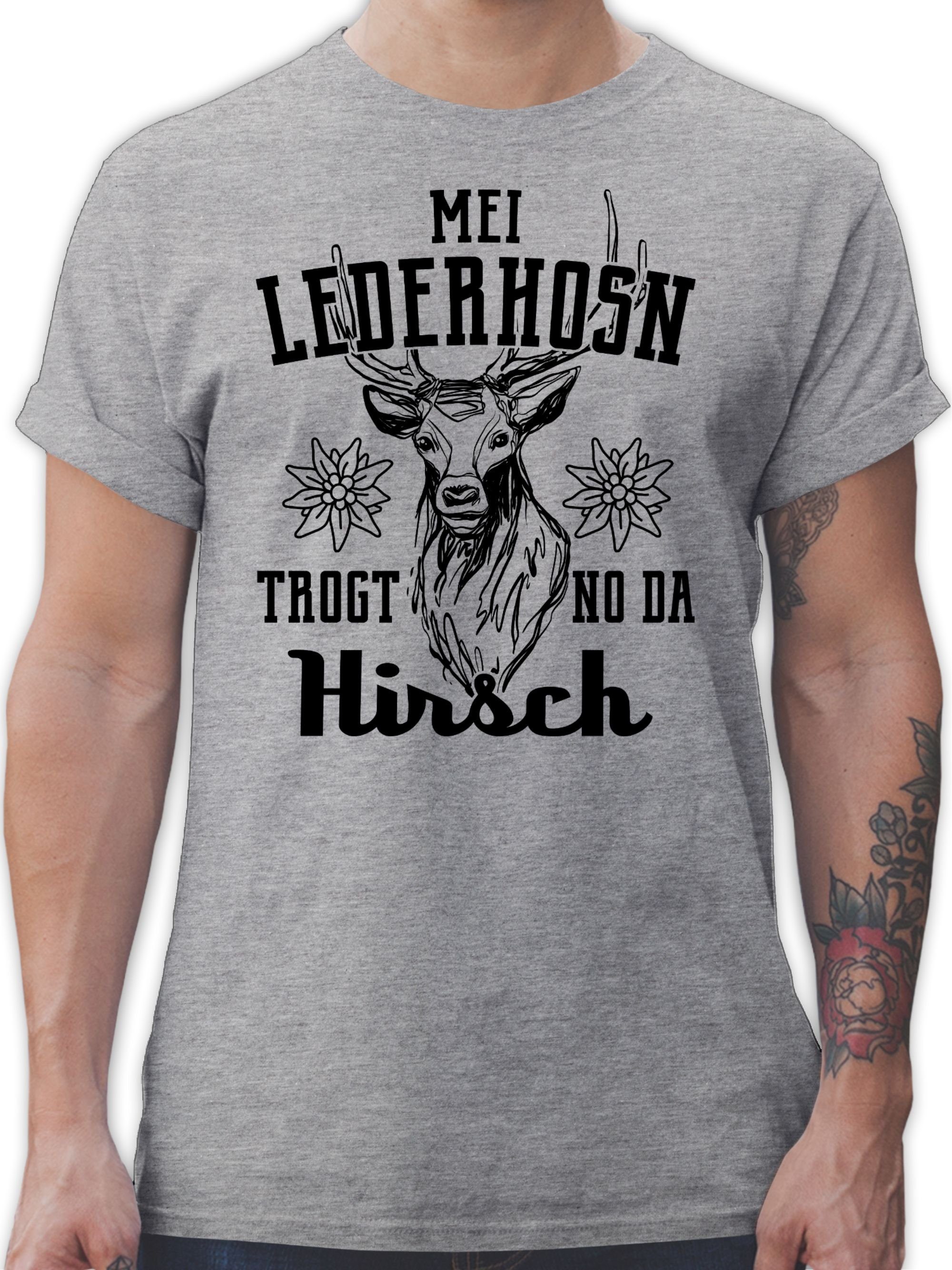 T-Shirt Mei Lederhosn trogt no da Hirsch - schwarz