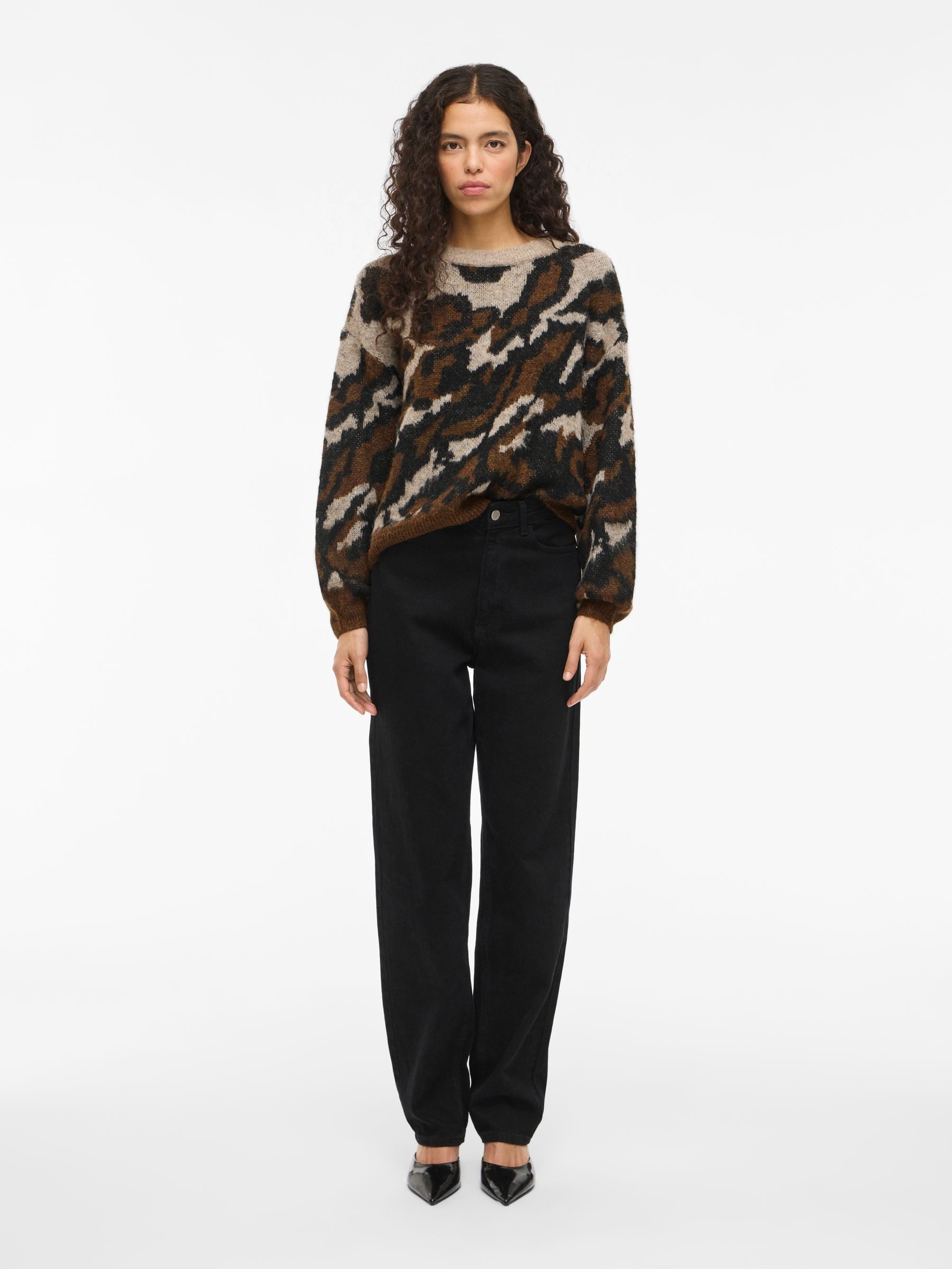 Vila Strickpullover Stylischer Camouflage-Look mit zeitlosem Flair (1-tlg) VILOMA O-NECK L/S JACQUARD KNIT TOP