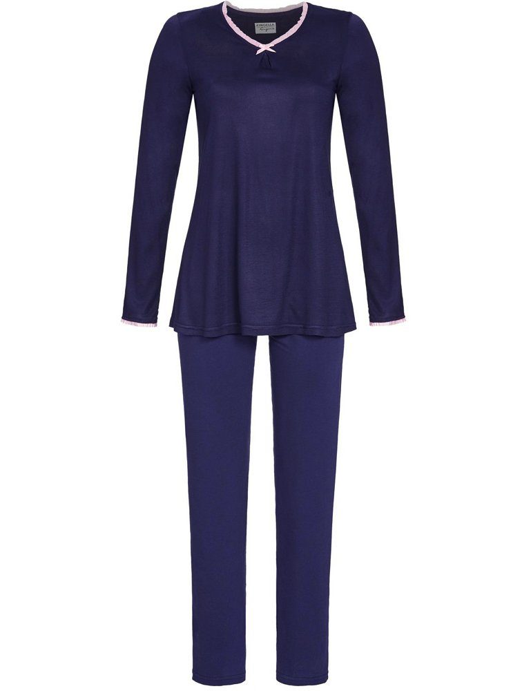 Damen Langarm  Pyjama  Schlafanzug DW955V Baumwolle Jersey V-Ausschnitt 