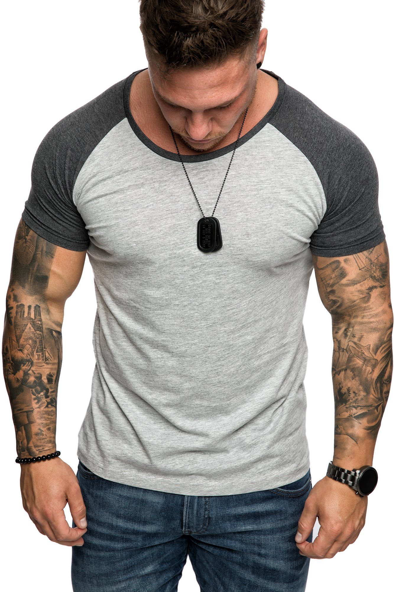 Amaci&Sons T-Shirt SALEM Basic Raglan T-Shirt mit Rundhalsausschnitt Herren Basic Raglan Shirt mit Rundhalsausschnitt – Bild 3 von 4