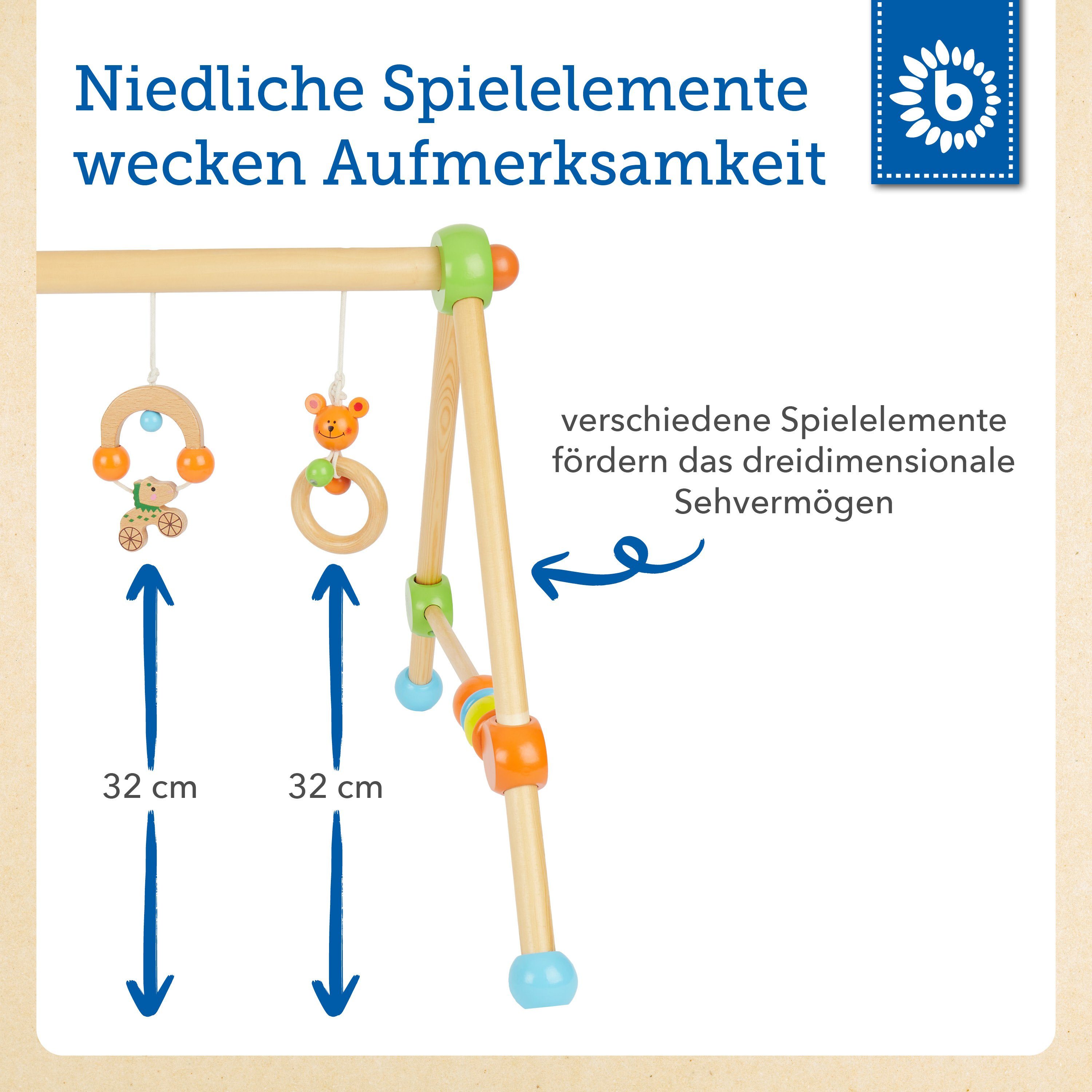 BIECO Baby Gym Bieco Spieltrapez Spielbogen Baby Holz mit Figuren & Kugeln