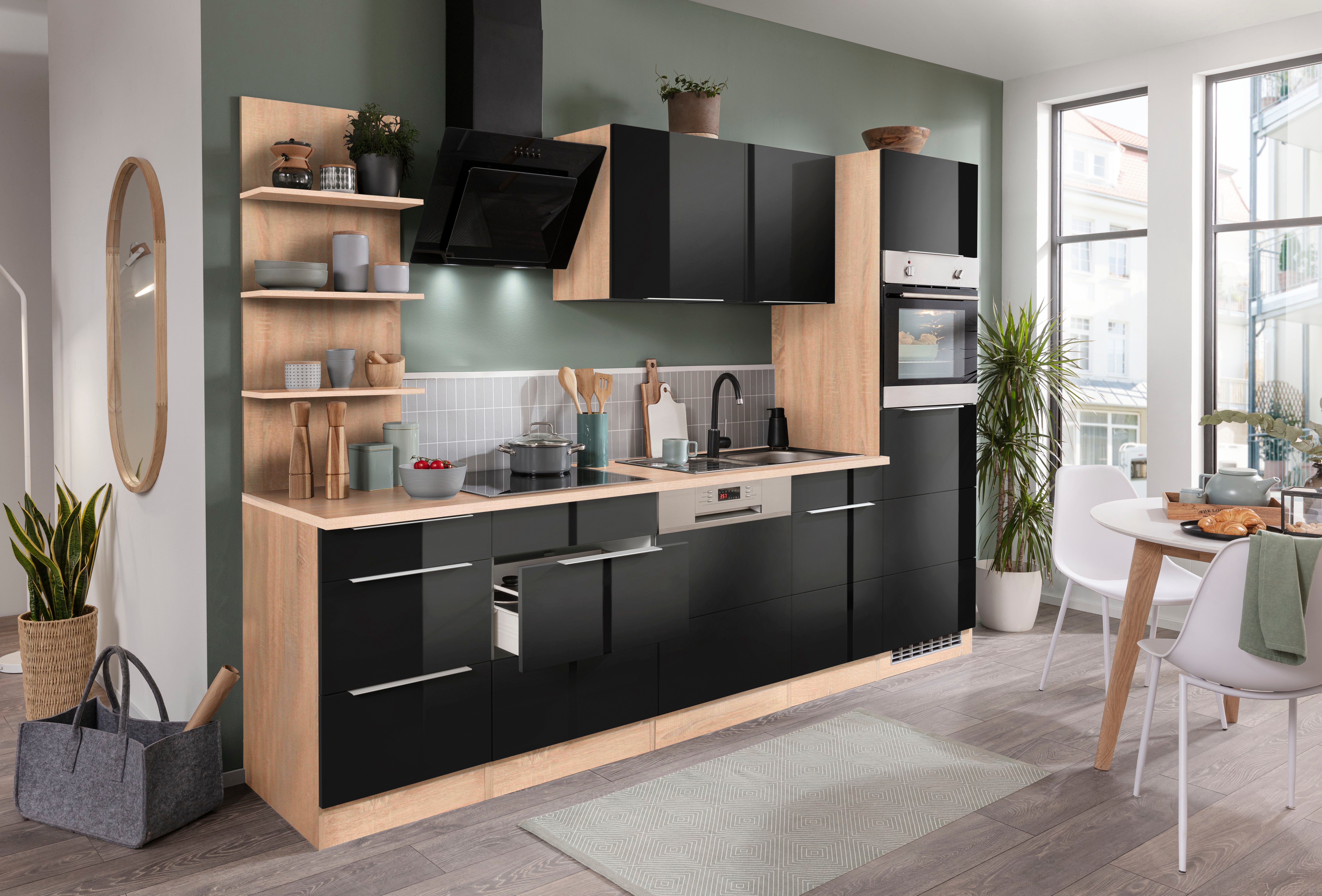 KOCHSTATION Küchenzeile KS-Brindisi Breite 280 cm, wahlweise mit E-Geräten und Induktion, mit MDF-Fronten und Regal